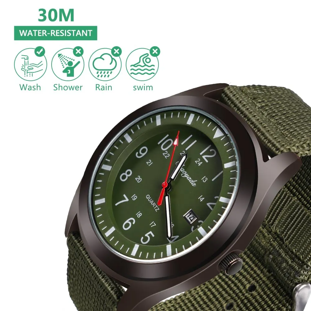 Vicloon Orologio da Uomo, Orologio Analogico al Quarzo, Orologio Militare Che si Illumina al Buio Con Datario e Cinturino in Nylon, Orologi Minimalisti Sportivi Tattici Dell'esercito (Cinturino Verde) - immagine 4