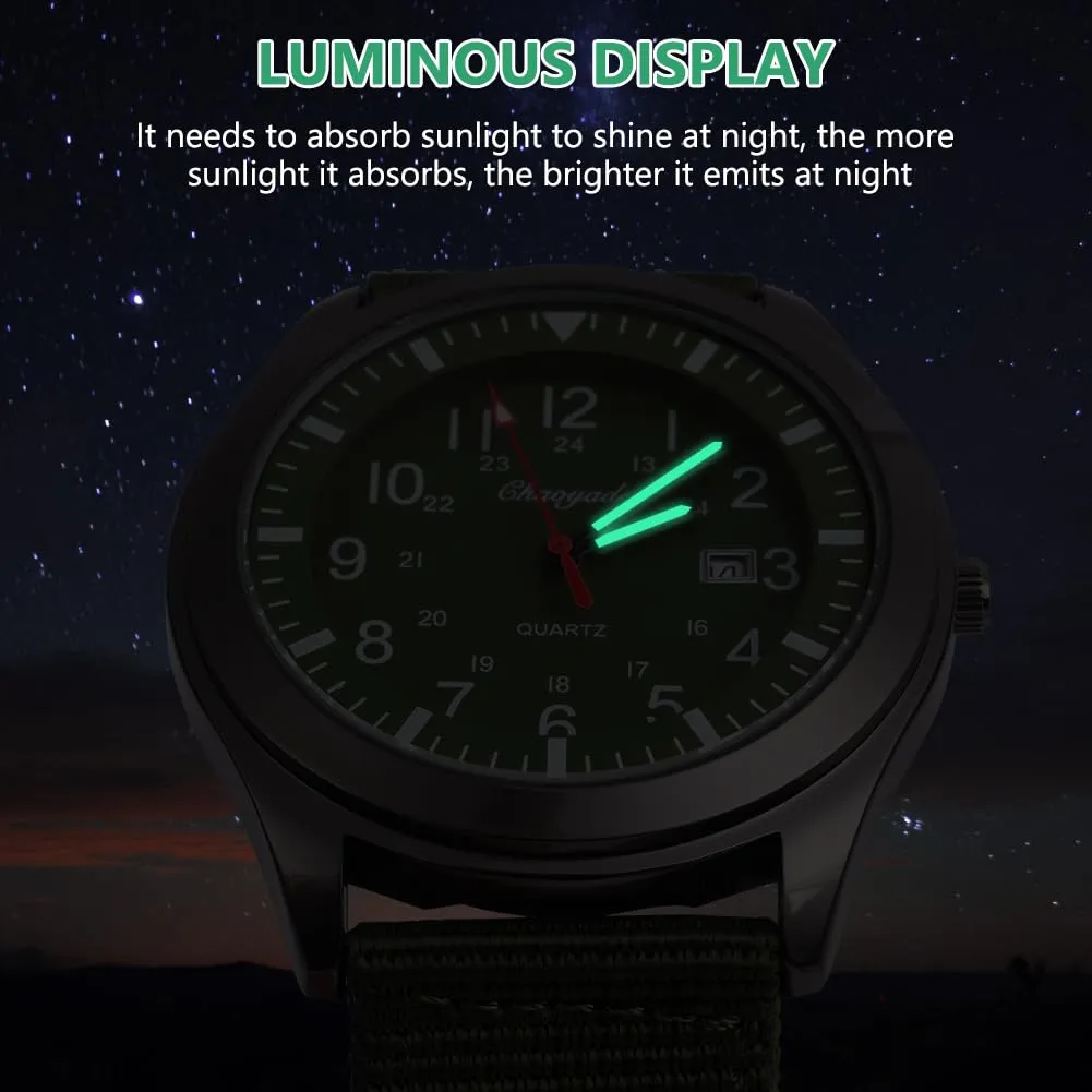 Vicloon Orologio da Uomo, Orologio Analogico al Quarzo, Orologio Militare Che si Illumina al Buio Con Datario e Cinturino in Nylon, Orologi Minimalisti Sportivi Tattici Dell'esercito (Cinturino Verde) - immagine 5