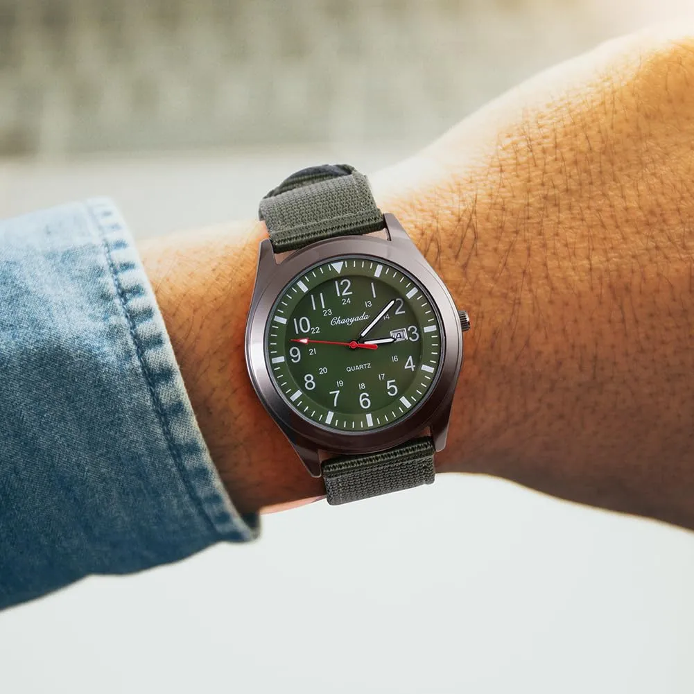 Vicloon Orologio da Uomo, Orologio Analogico al Quarzo, Orologio Militare Che si Illumina al Buio Con Datario e Cinturino in Nylon, Orologi Minimalisti Sportivi Tattici Dell'esercito (Cinturino Verde) - immagine 7