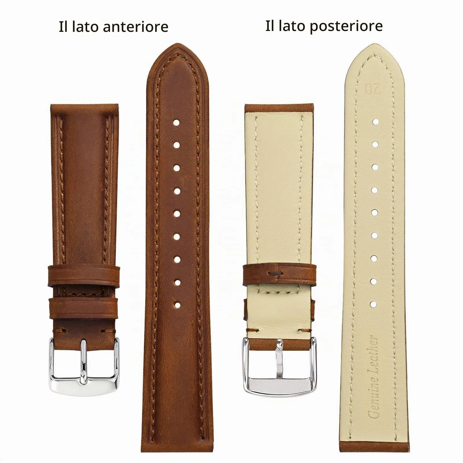 BISONSTRAP Cinturino Orologio 18mm, Cinturini di Ricambio in Pelle Vintage, Marrone Caramello - immagine 3