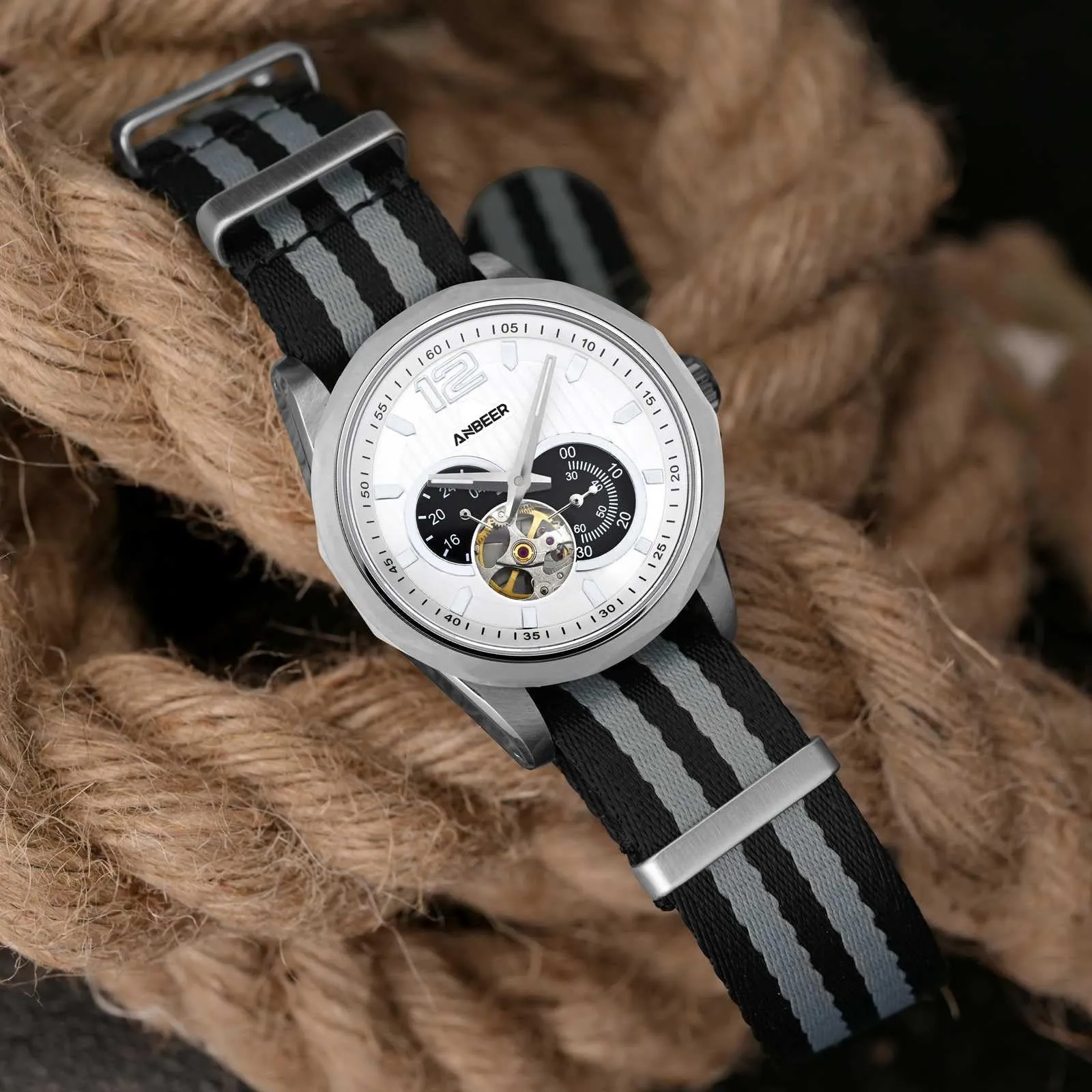 Anbeer Cinturini per orologi in nylon per uomo e donna, cinturino di ricambio militare monoblocco da 22mm con fibbia in acciaio inossidabile argentato - immagine 2