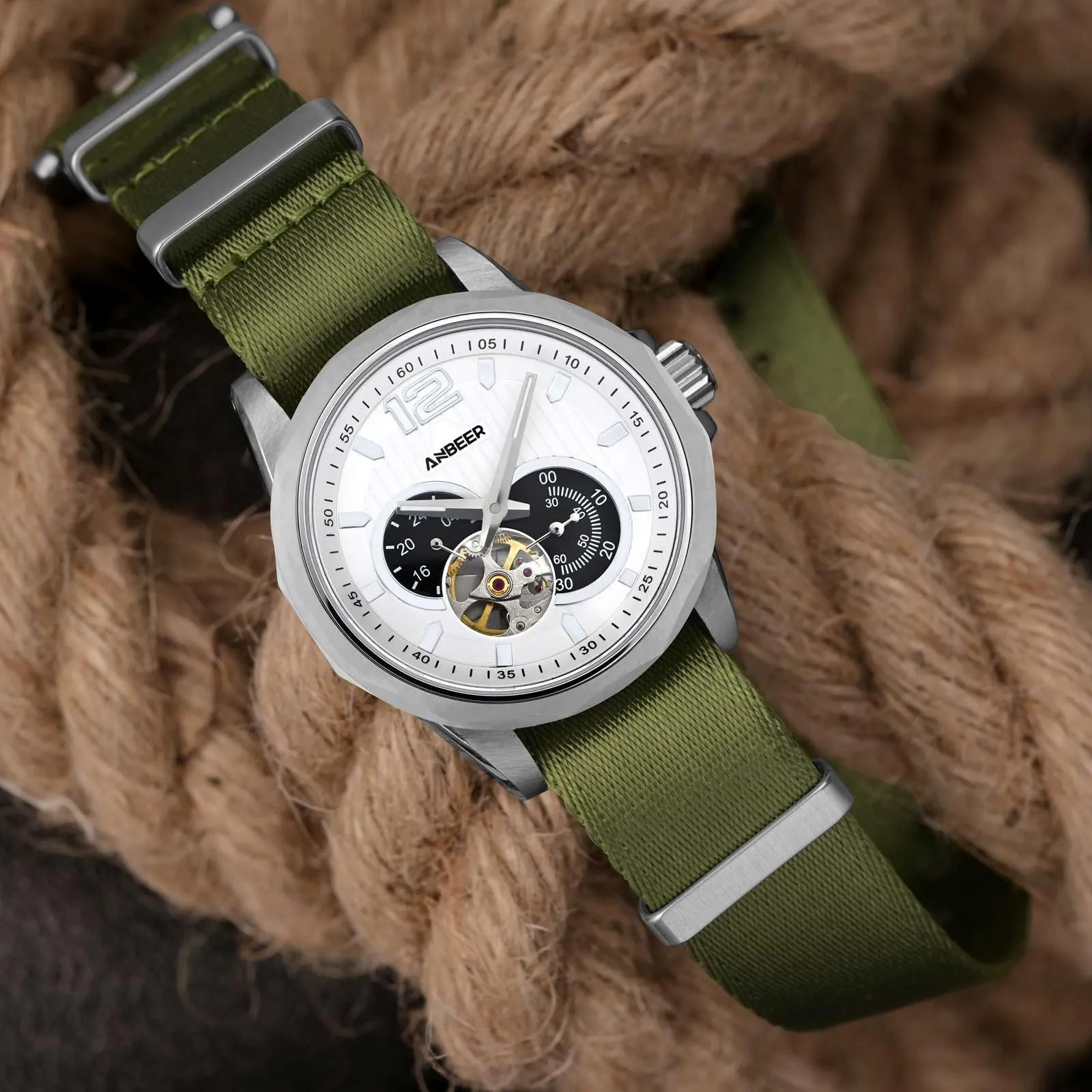 Anbeer Cinturini per orologi in nylon per uomo e donna, cinturino di ricambio militare monoblocco da 20mm con fibbia in acciaio inossidabile argentato - immagine 2