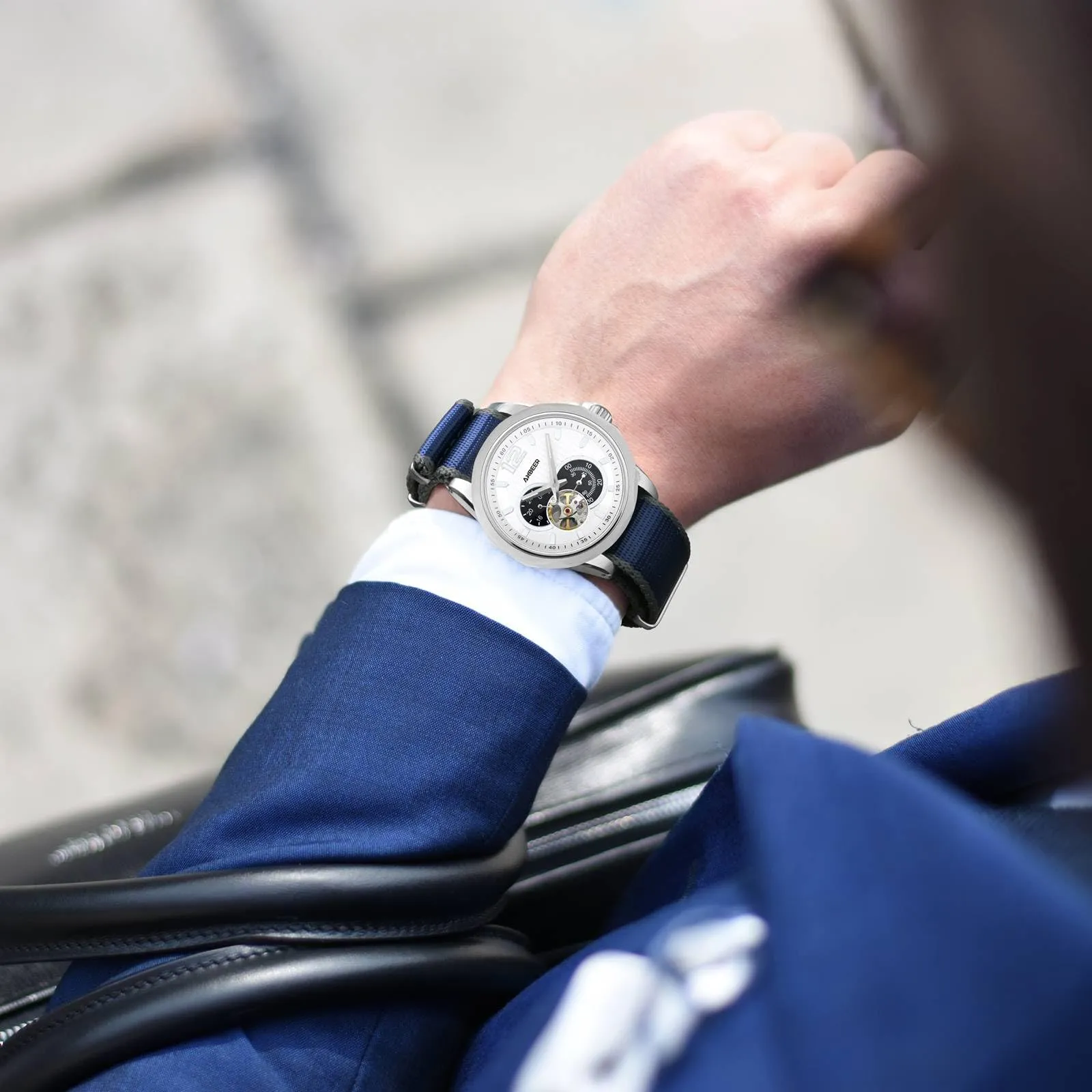 Anbeer Cinturini per orologi in nylon per uomo e donna, cinturino di ricambio militare monoblocco da 22mm con fibbia in acciaio inossidabile argentato - immagine 7