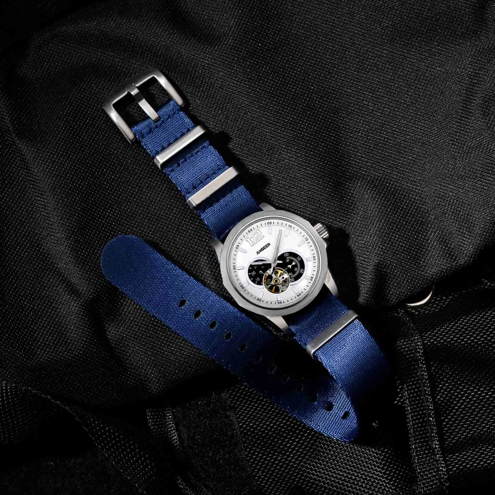 Anbeer Cinturini per orologi in nylon per uomo e donna, cinturino di ricambio militare monoblocco da 20mm con fibbia in acciaio inossidabile argentato - immagine 8