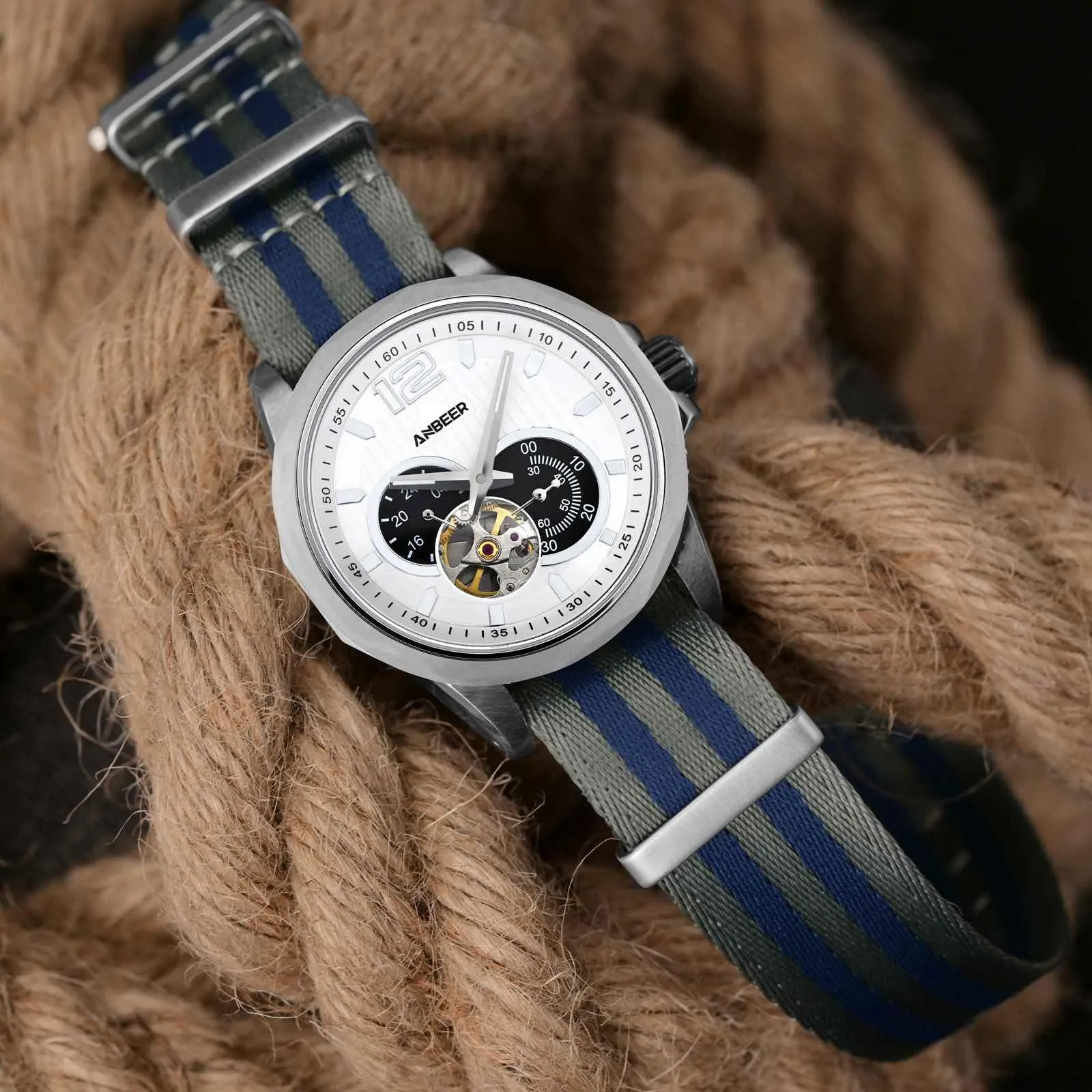 Anbeer Cinturini per orologi in nylon per uomo e donna, cinturino di ricambio militare monoblocco da 22mm con fibbia in acciaio inossidabile argentato - immagine 2