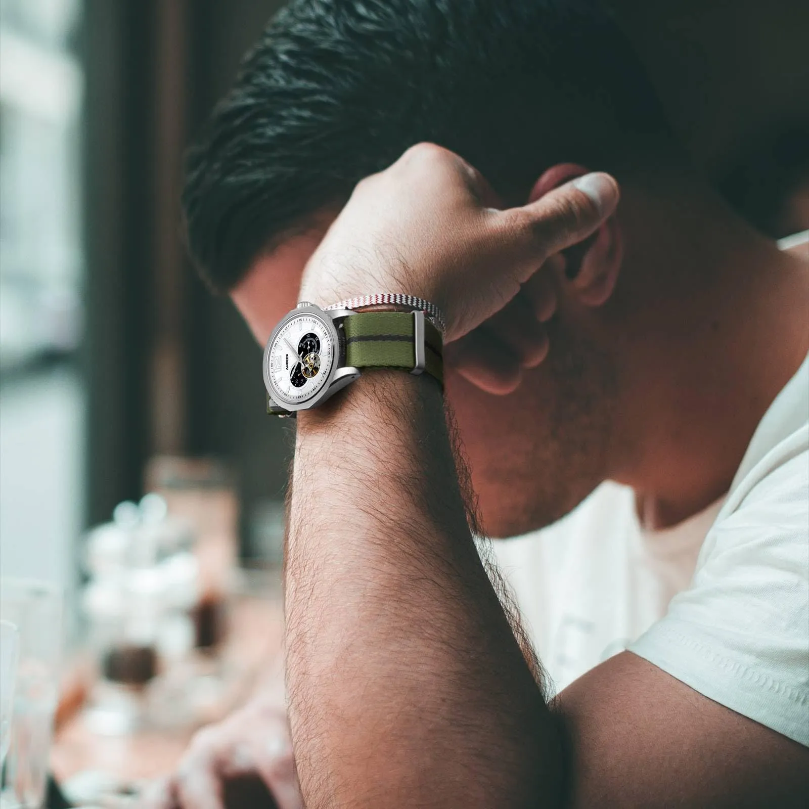 Anbeer Cinturini per orologi in nylon per uomo e donna, cinturino di ricambio militare monoblocco da 18mm con fibbia in acciaio inossidabile argentato - immagine 7