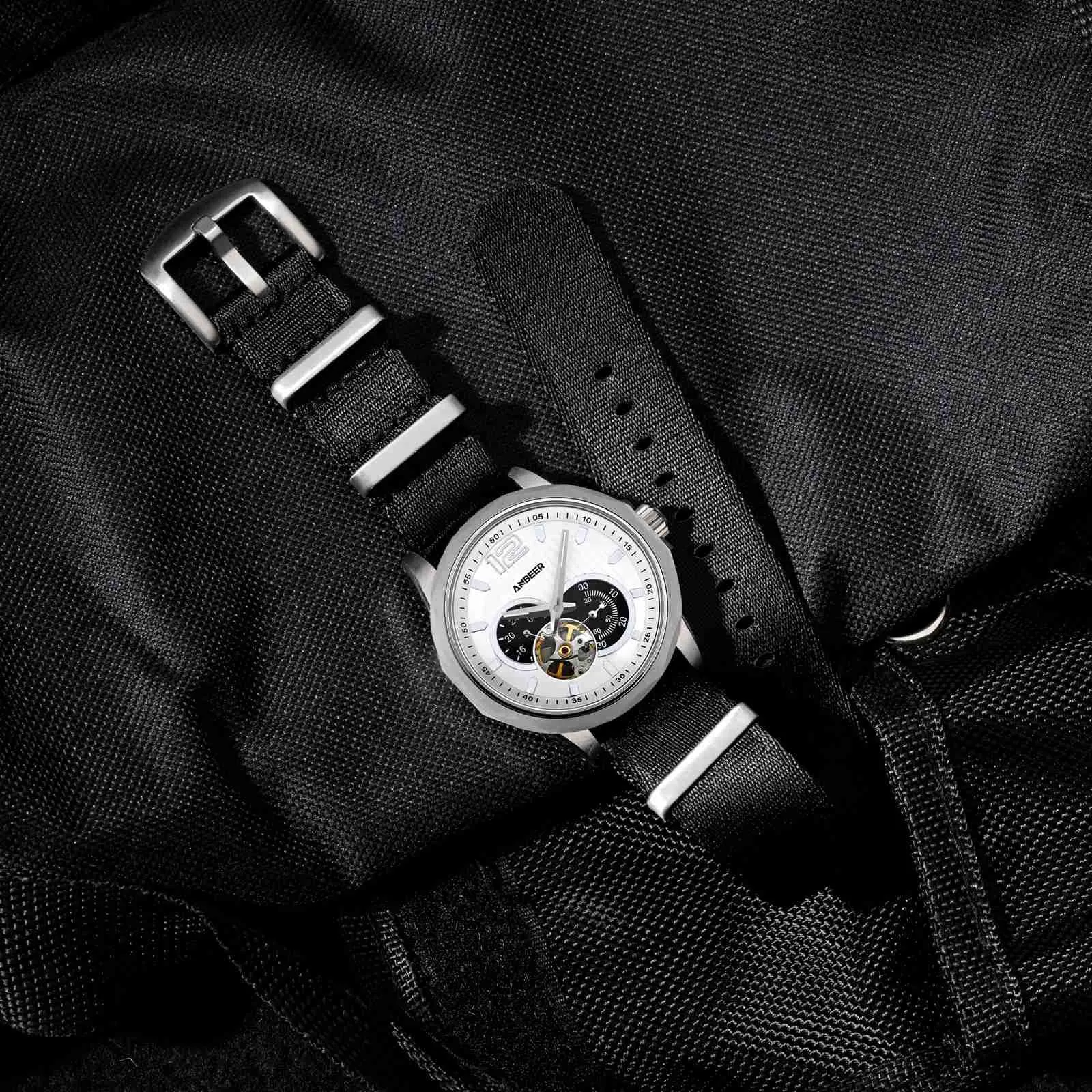 Anbeer Cinturini per orologi in nylon per uomo e donna, cinturino di ricambio militare monoblocco da 22mm con fibbia in acciaio inossidabile argentato - immagine 8