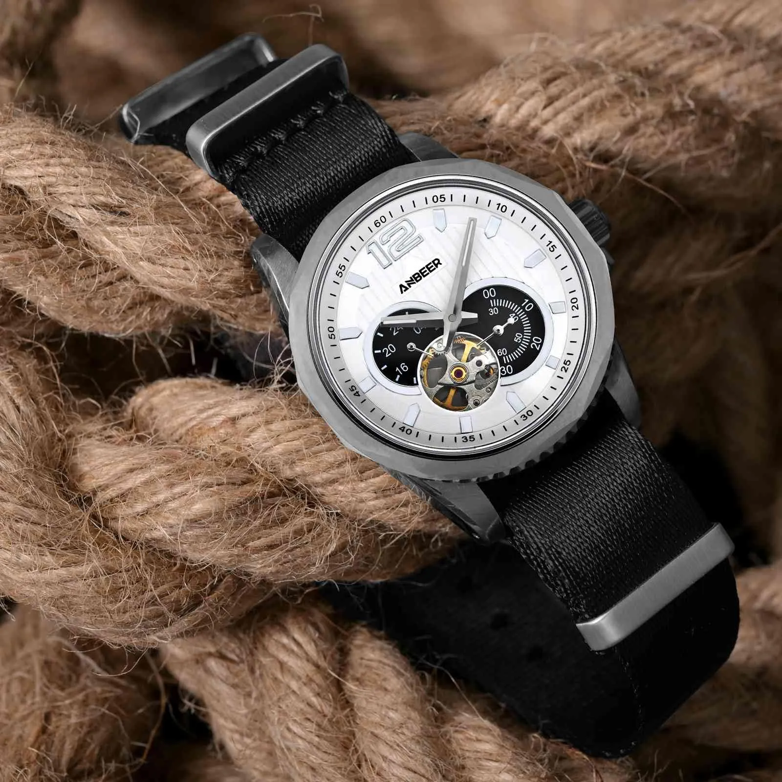 Anbeer Cinturini per orologi in nylon per uomo e donna, cinturino di ricambio militare monoblocco da 20mm con fibbia in acciaio inossidabile argentato - immagine 2