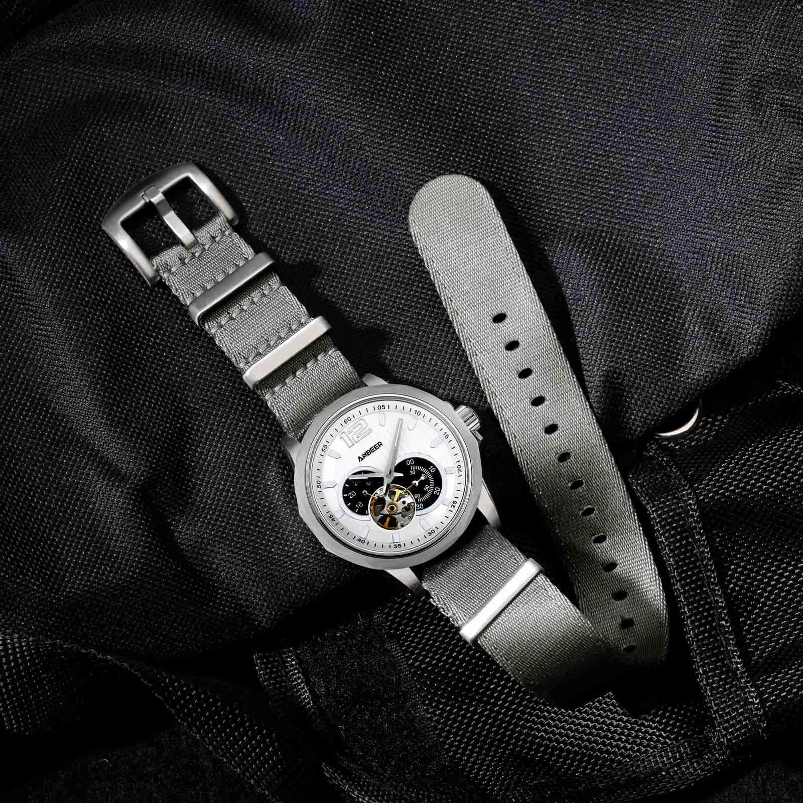 Anbeer Cinturini per orologi in nylon per uomo e donna, cinturino di ricambio militare monoblocco da 22mm con fibbia in acciaio inossidabile argentato - immagine 8