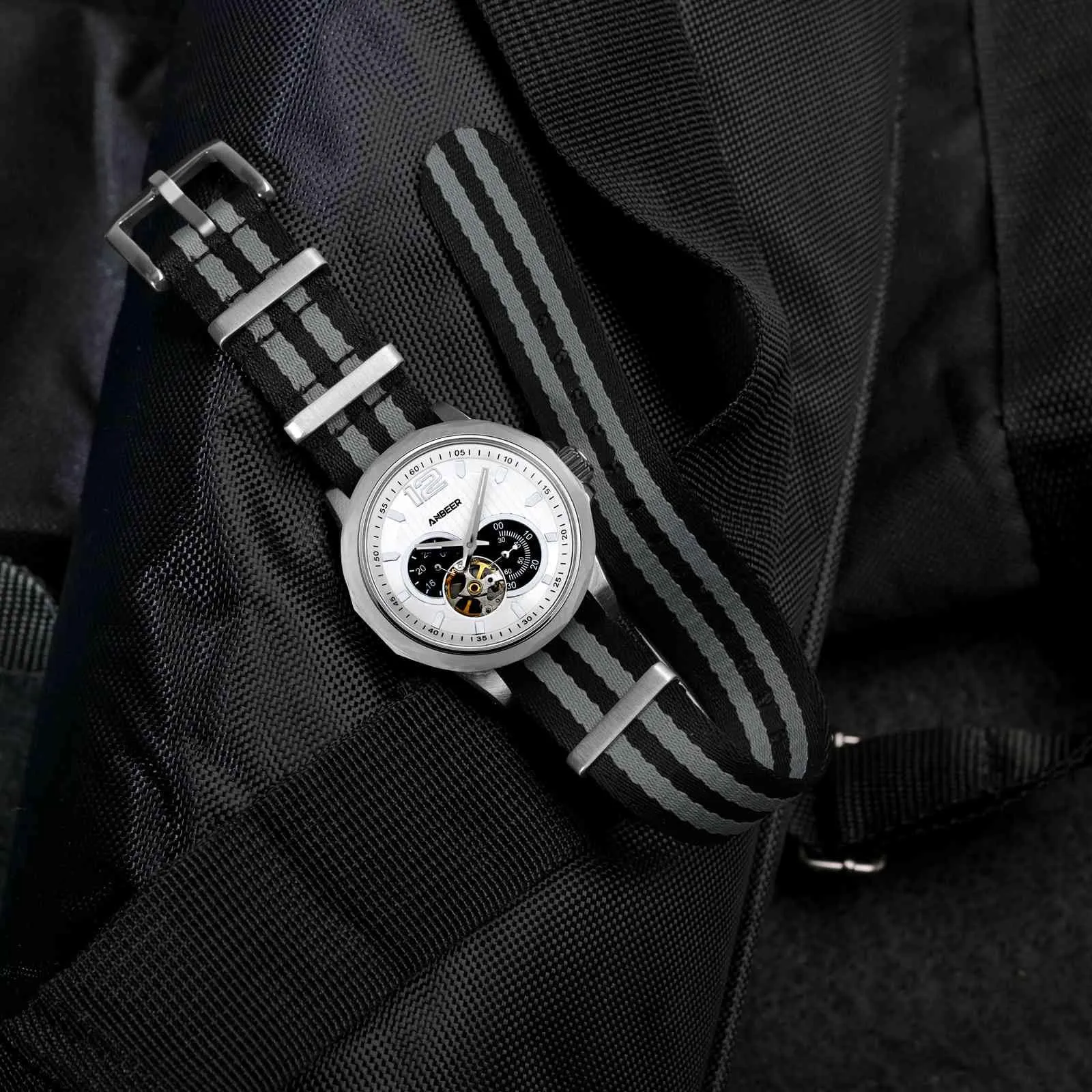Anbeer Cinturini per orologi in nylon per uomo e donna, cinturino di ricambio militare monoblocco da 20mm con fibbia in acciaio inossidabile argentato - immagine 8