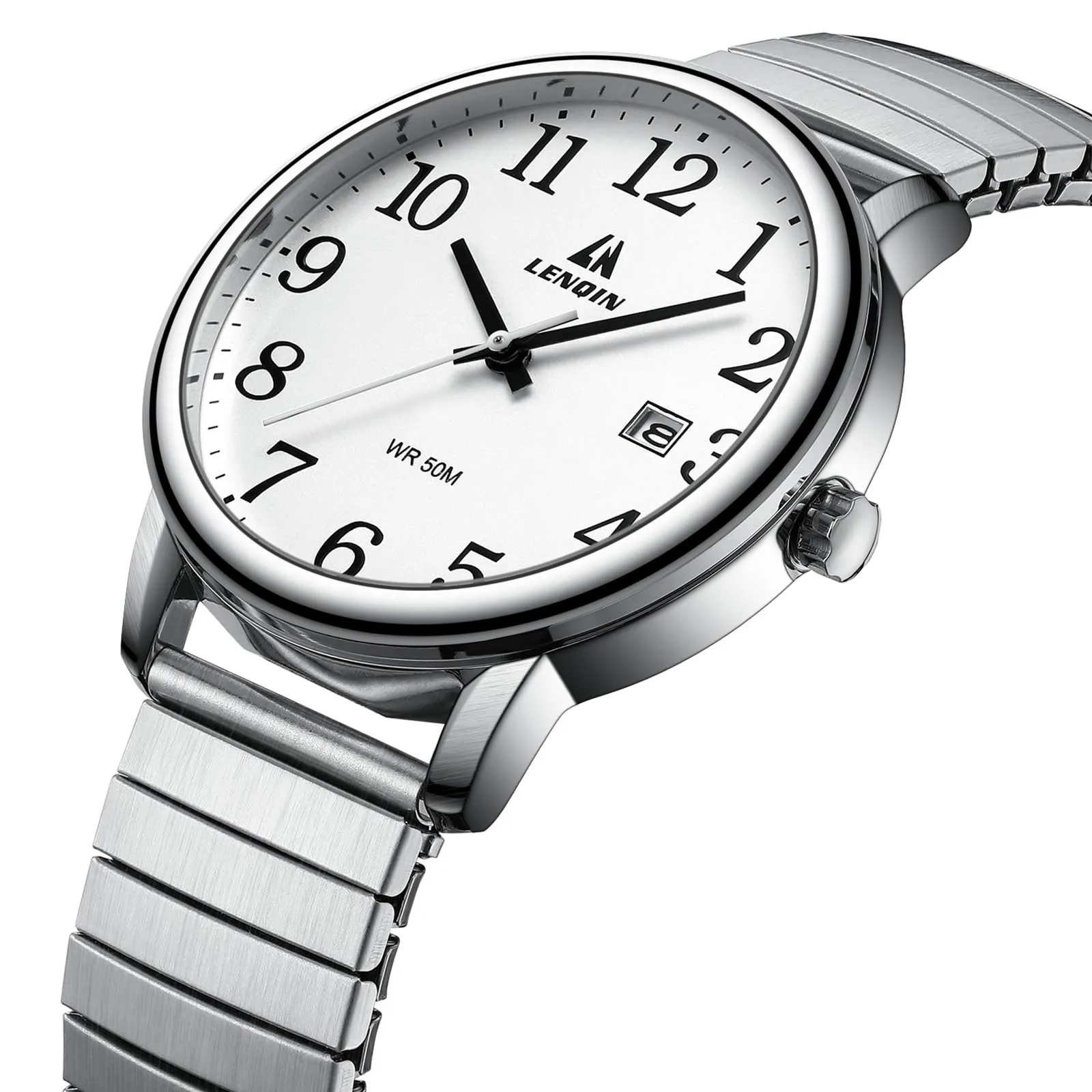 LN LENQIN Orologio Uomo Analogico Cinturino Espansione Impermeabile Datario - immagine 3