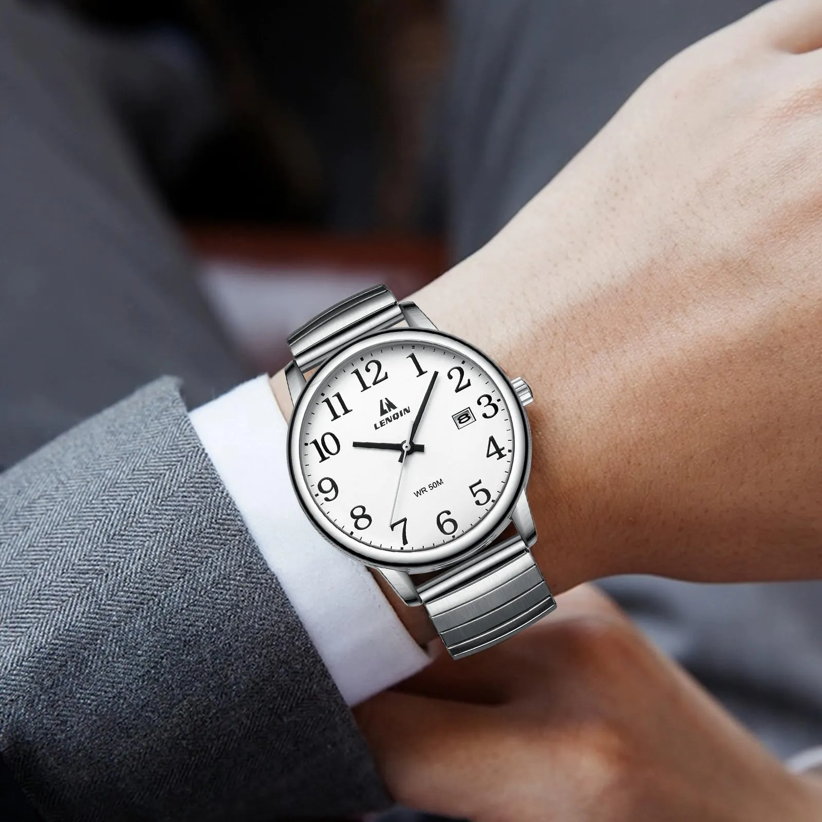 LN LENQIN Orologio Uomo Analogico Cinturino Espansione Impermeabile Datario - immagine 8