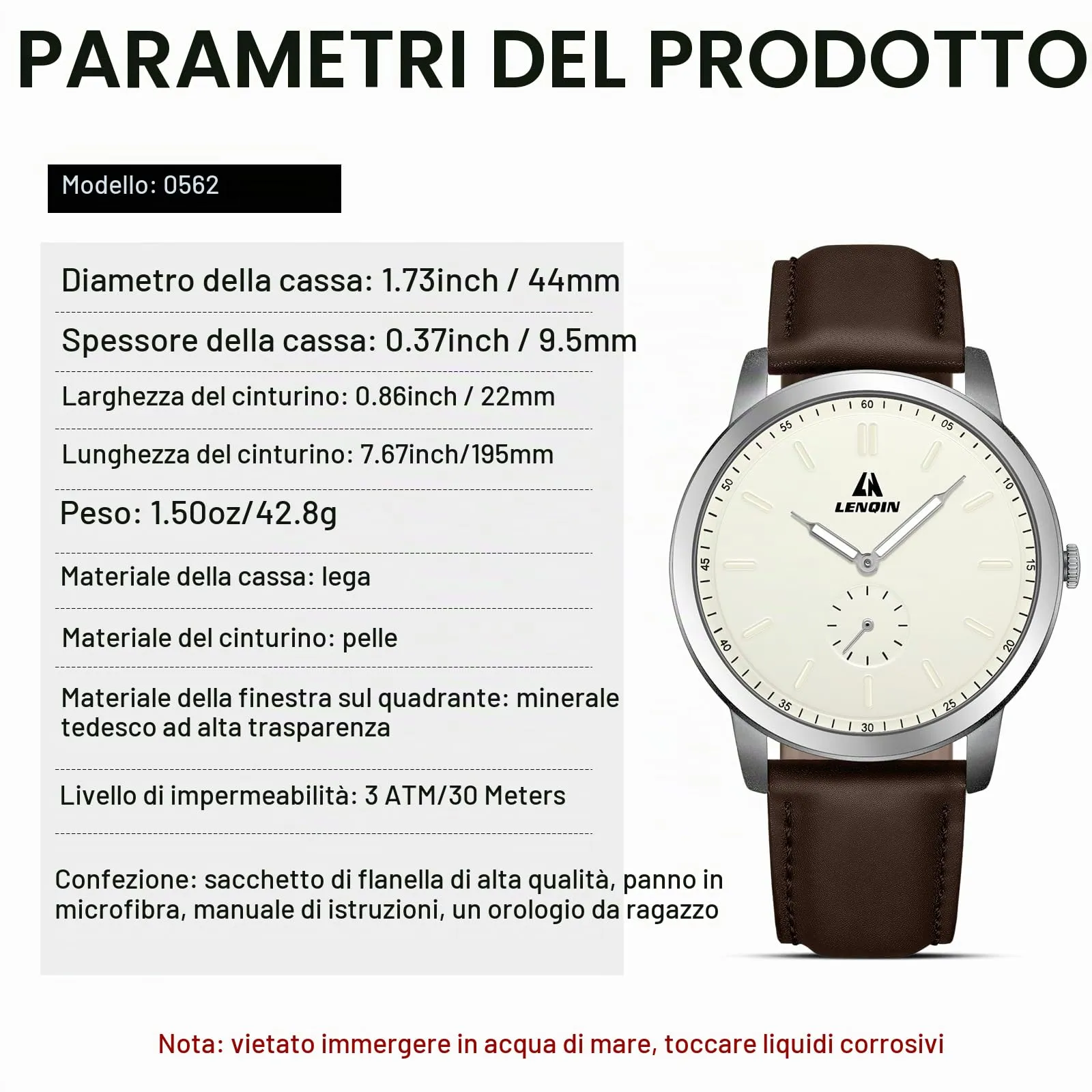LN LENQIN Orologio Uomo Analogico Al Quarzo 30M Impermeabile Orologi Da Polso Da Uomo Moda Business Orologio da Di Design Cinturino in Pelle - immagine 8