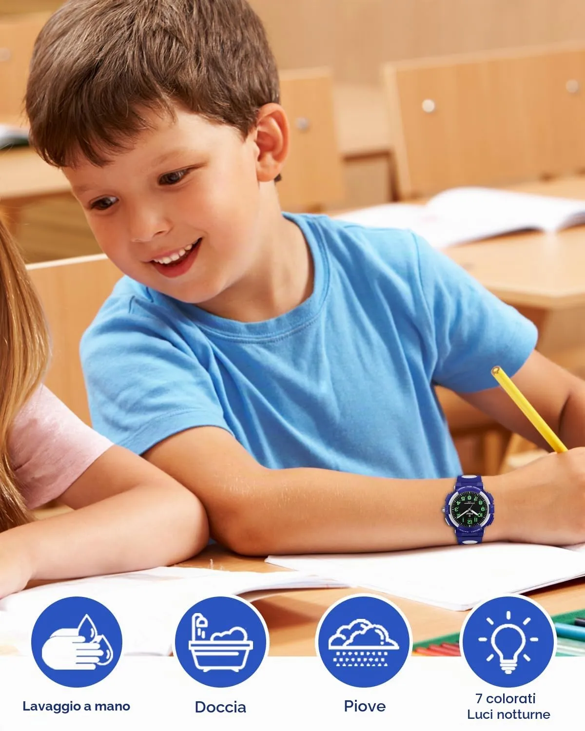 Weayege Orologio Bambini,Nuovi Orologi per Bambini a 7 Colori,Orologio Bambini Analogico con Cinturino in Gomma,Impermeabile 50M, Full HD 1080p - immagine 2