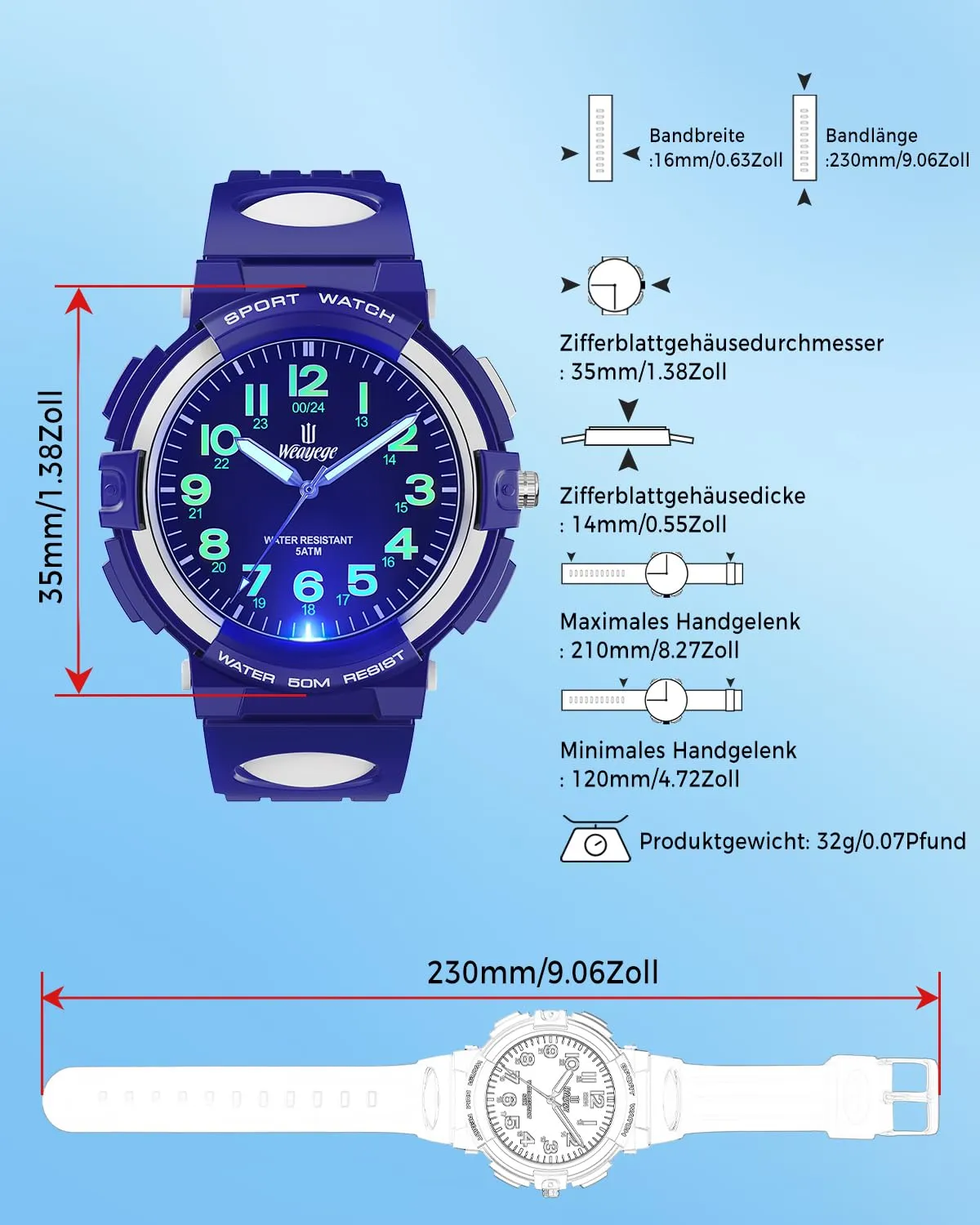 Weayege Orologio Bambini,Nuovi Orologi per Bambini a 7 Colori,Orologio Bambini Analogico con Cinturino in Gomma,Impermeabile 50M, Full HD 1080p - immagine 4