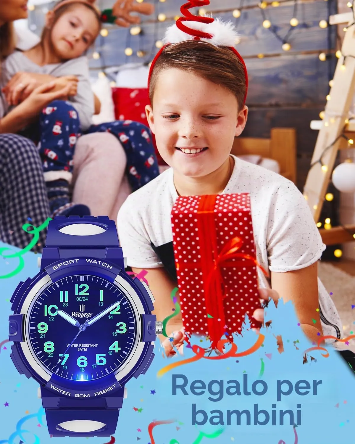 Weayege Orologio Bambini,Nuovi Orologi per Bambini a 7 Colori,Orologio Bambini Analogico con Cinturino in Gomma,Impermeabile 50M, Full HD 1080p - immagine 5