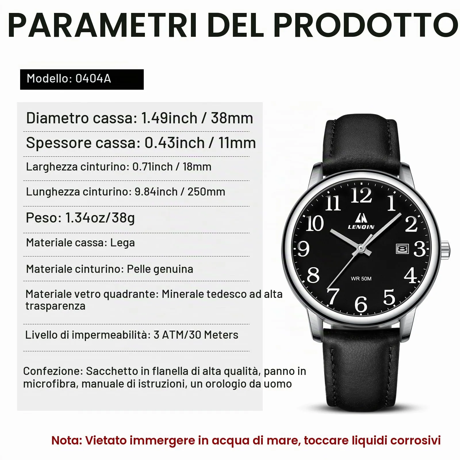 LN LENQIN Orologio Uomo Analogico Cinturino Espansione Impermeabile Datario - immagine 7