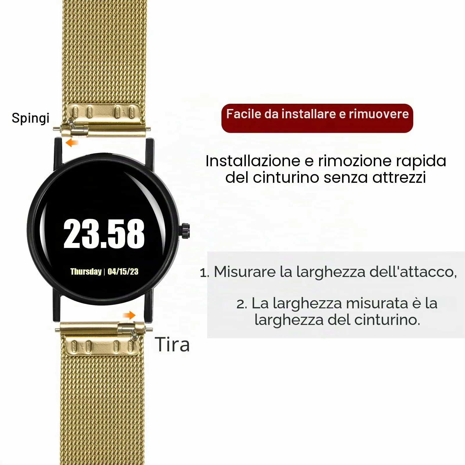QUARKZMAN 316L Acciaio Inossidabile Maglia Cinturino Orologio 12mm Cinturino Orologio in Metallo Regolabile a Sgancio Rapido per Uomo Donna, Tono Oro - immagine 3