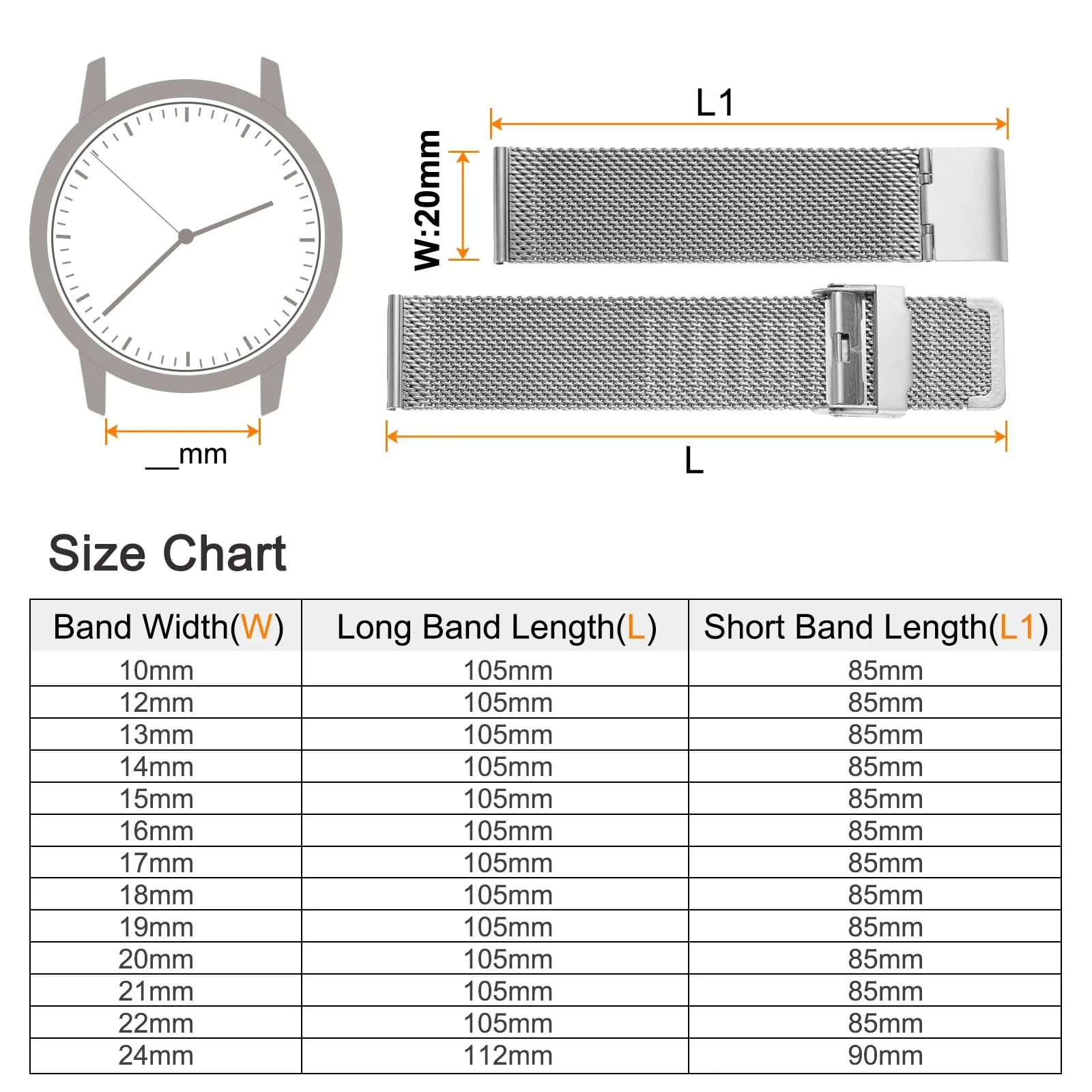 QUARKZMAN 316L Acciaio Inossidabile Maglia Cinturino Orologio 20mm Cinturino Orologio in Metallo Regolabile a Sgancio Rapido per Uomo Donna, Tono Argento - immagine 2