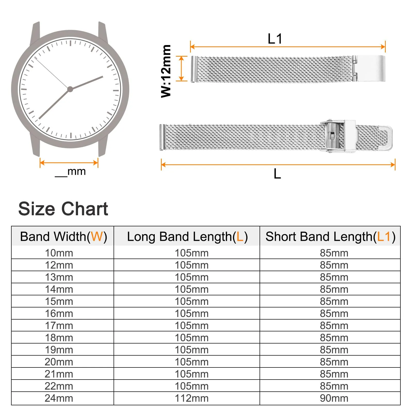 QUARKZMAN 316L Acciaio Inossidabile Maglia Cinturino Orologio 12mm Cinturino Orologio in Metallo Regolabile a Sgancio Rapido per Uomo Donna, Tono Argento - immagine 2