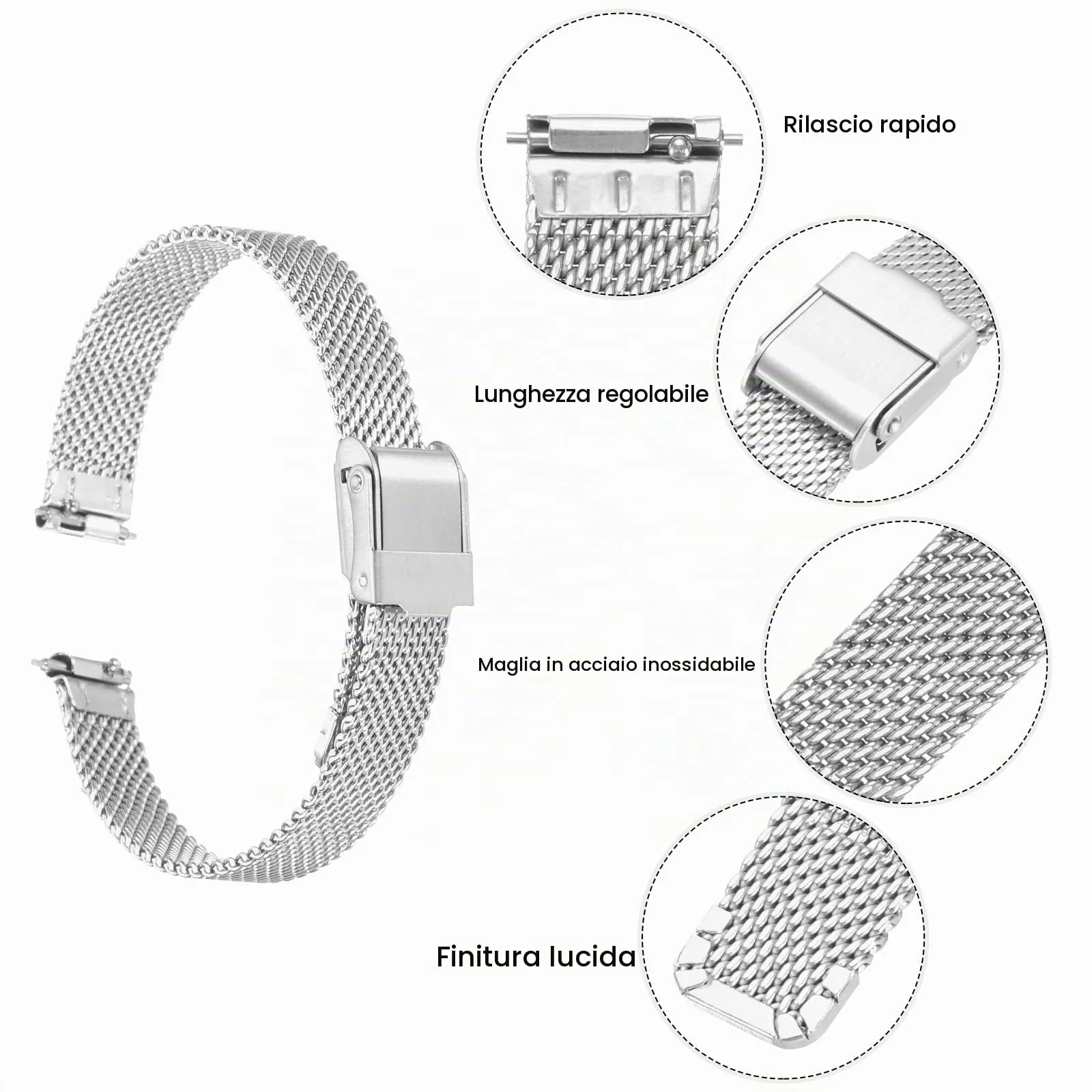 QUARKZMAN 316L Acciaio Inossidabile Maglia Cinturino Orologio 12mm Cinturino Orologio in Metallo Regolabile a Sgancio Rapido per Uomo Donna, Tono Argento - immagine 4