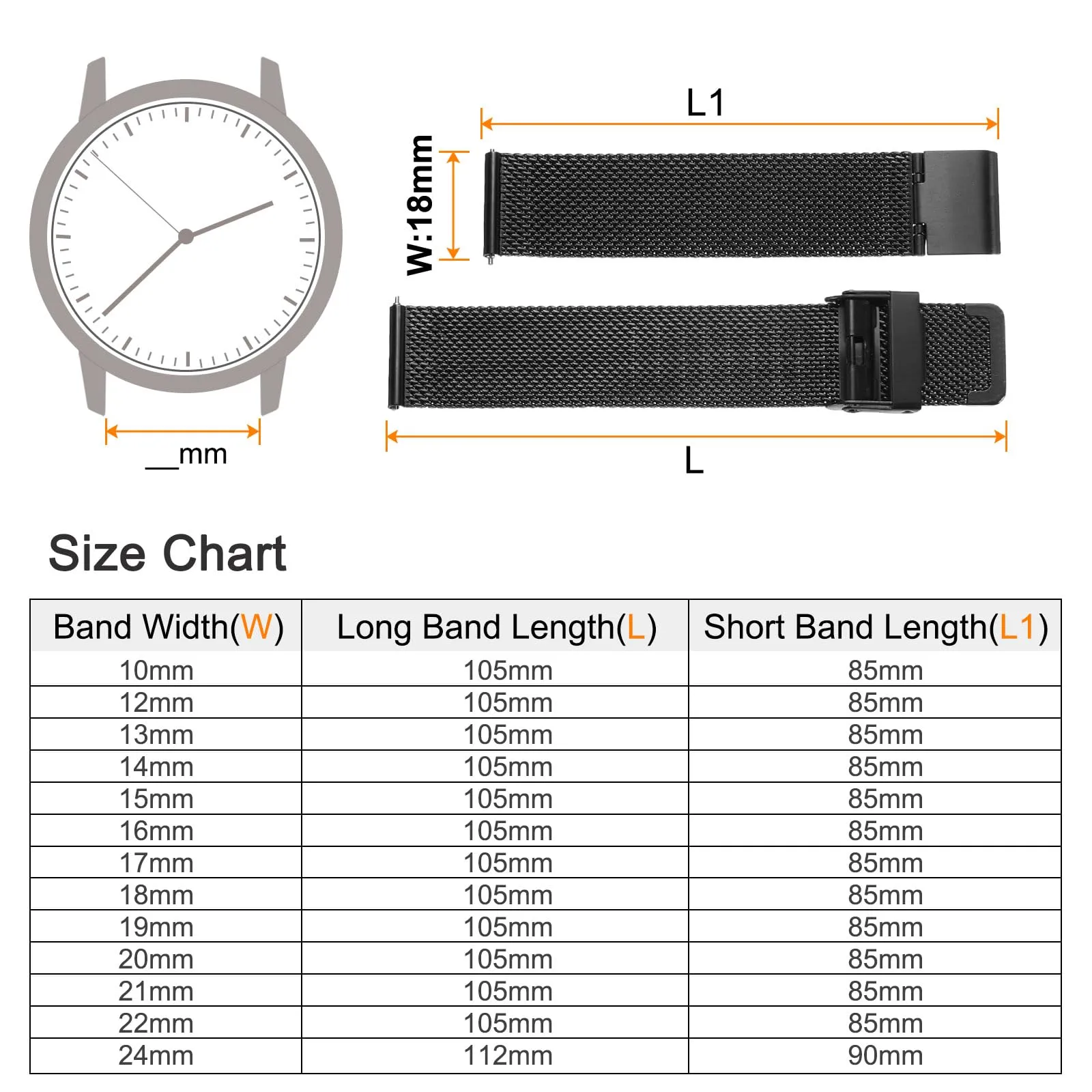 QUARKZMAN 316L Acciaio Inossidabile Maglia Cinturino Orologio 18mm Cinturino Orologio in Metallo Regolabile a Sgancio Rapido per Uomo Donna, Nero - immagine 2