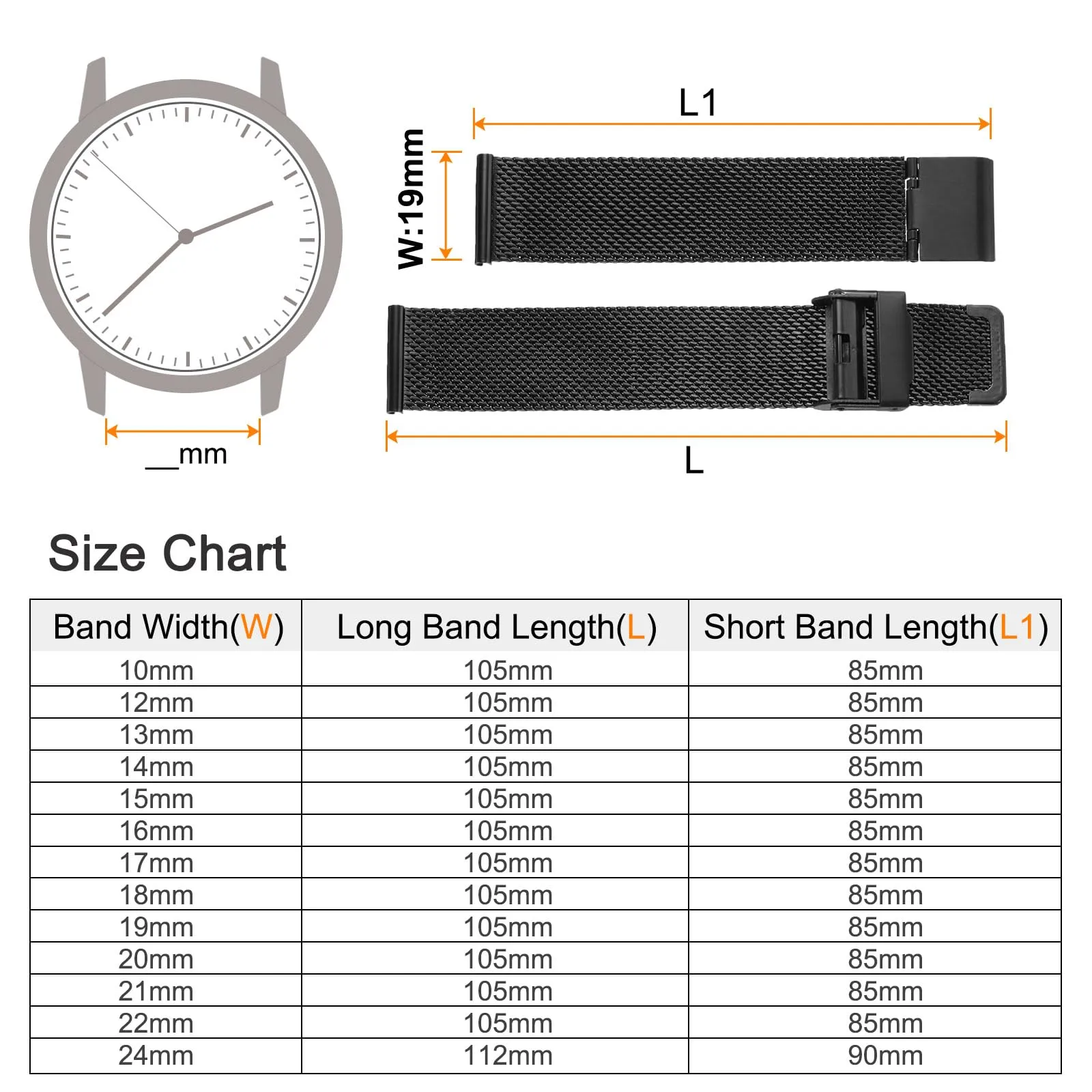 QUARKZMAN 316L Acciaio Inossidabile Maglia Cinturino Orologio 19mm Cinturino Orologio in Metallo Regolabile a Sgancio Rapido per Uomo Donna, Nero - immagine 2