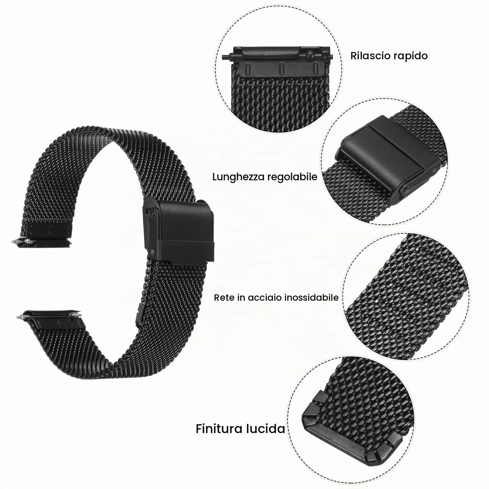 QUARKZMAN 316L Acciaio Inossidabile Maglia Cinturino Orologio 19mm Cinturino Orologio in Metallo Regolabile a Sgancio Rapido per Uomo Donna, Nero - immagine 4