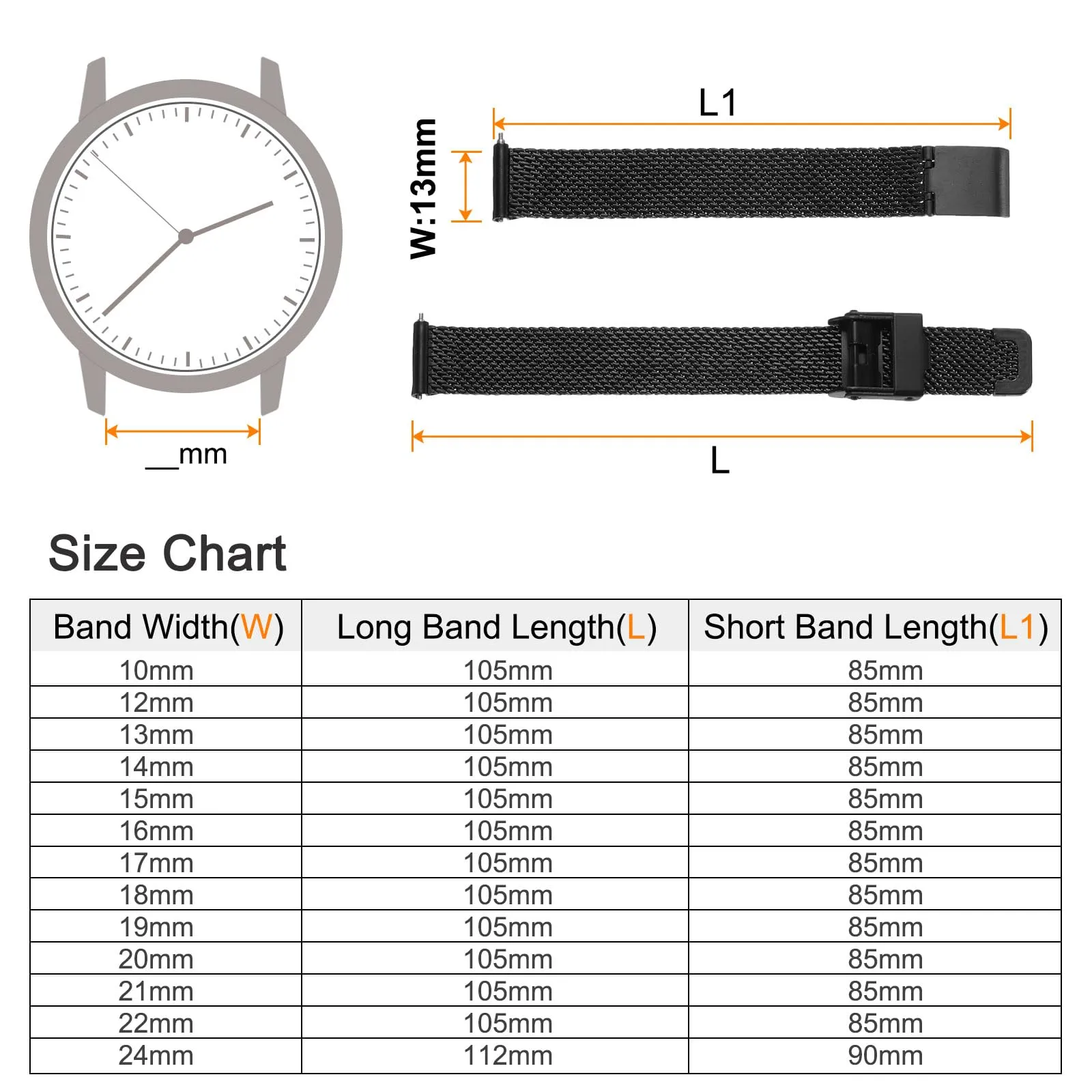 QUARKZMAN 316L Acciaio Inossidabile Maglia Cinturino Orologio 13mm Cinturino Orologio in Metallo Regolabile a Sgancio Rapido per Uomo Donna, Nero - immagine 2