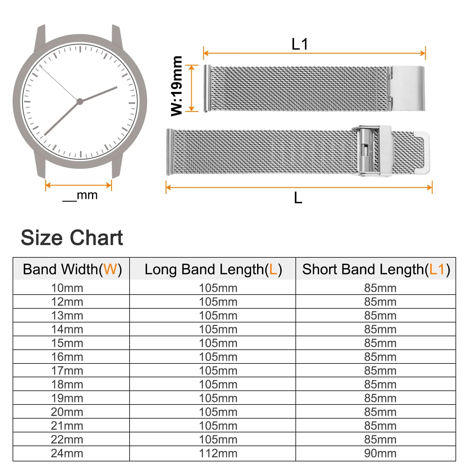 QUARKZMAN 316L Acciaio Inossidabile Maglia Cinturino Orologio 19mm Cinturino Orologio in Metallo Regolabile a Sgancio Rapido per Uomo Donna, Tono Argento - immagine 2