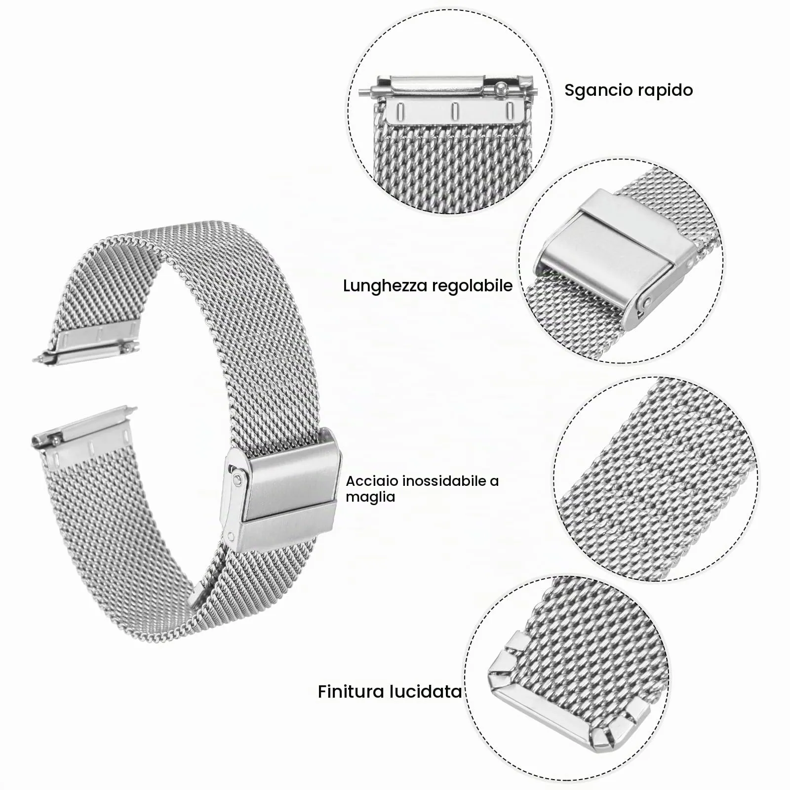 QUARKZMAN 316L Acciaio Inossidabile Maglia Cinturino Orologio 19mm Cinturino Orologio in Metallo Regolabile a Sgancio Rapido per Uomo Donna, Tono Argento - immagine 4