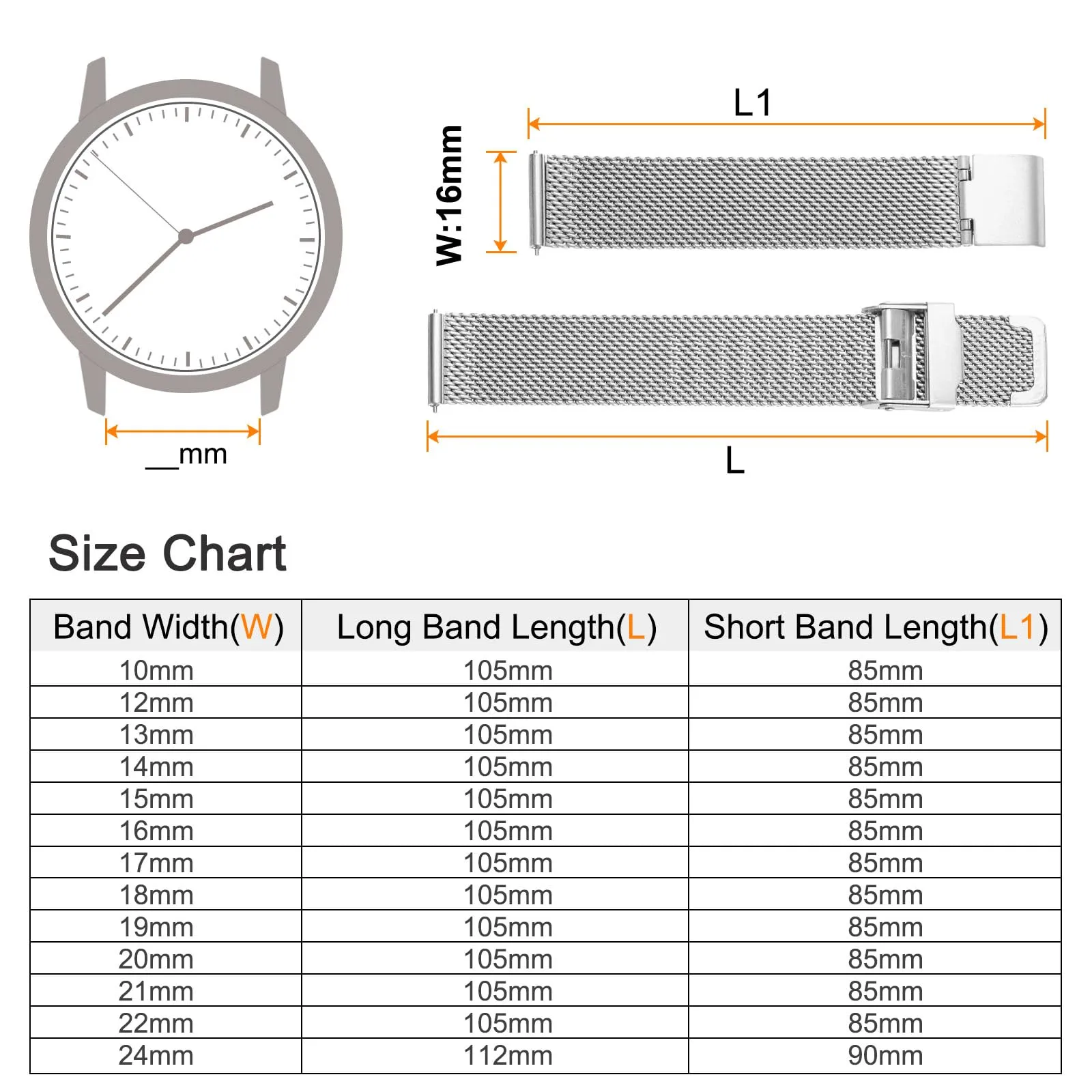 QUARKZMAN 316L Acciaio Inossidabile Maglia Cinturino Orologio 16mm Cinturino Orologio in Metallo Regolabile a Sgancio Rapido per Uomo Donna, Tono Argento - immagine 2