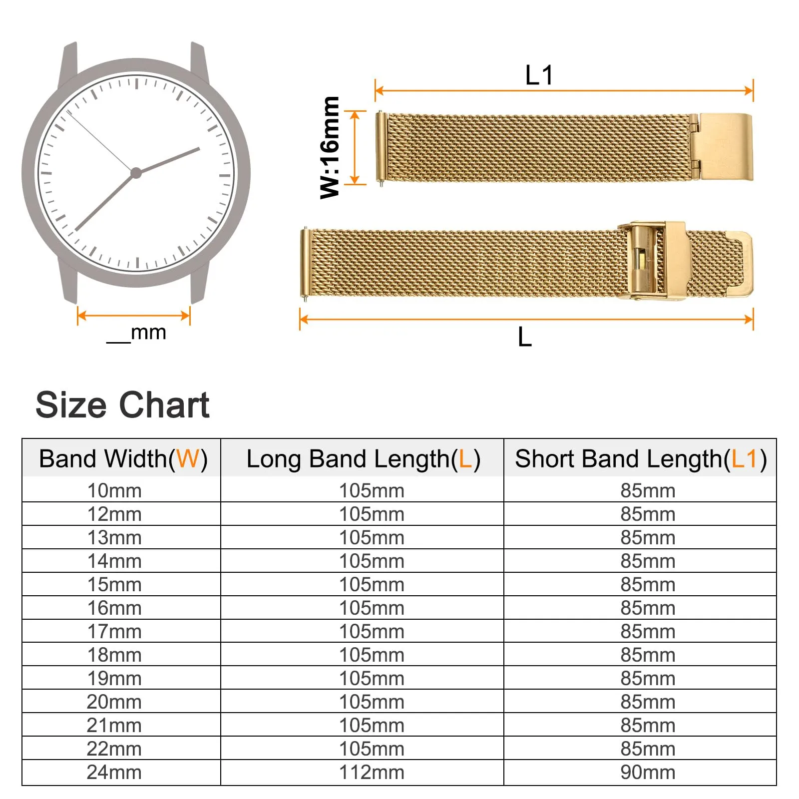 QUARKZMAN 316L Acciaio Inossidabile Maglia Cinturino Orologio 16mm Cinturino Orologio in Metallo Regolabile a Sgancio Rapido per Uomo Donna, Tono Oro - immagine 2