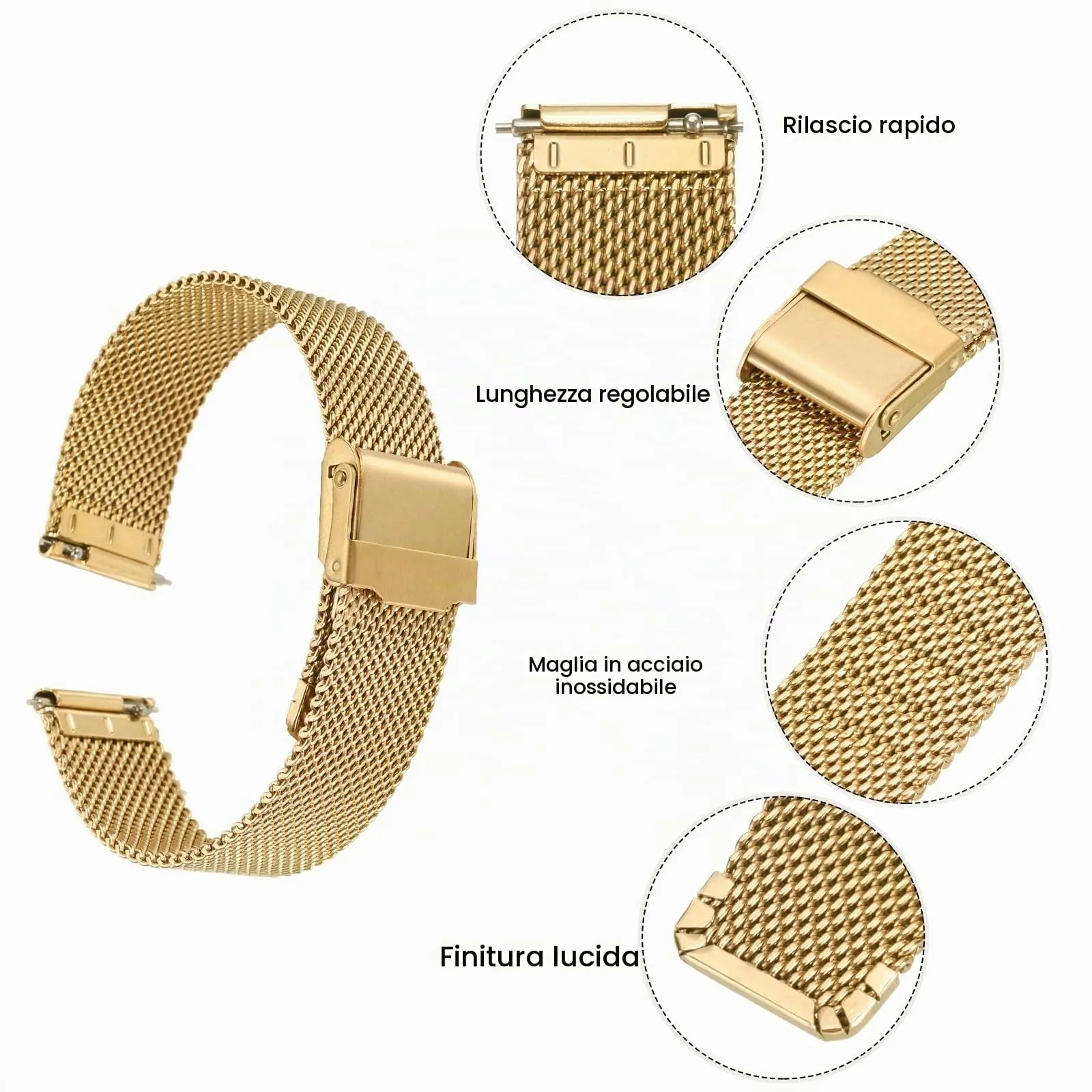 QUARKZMAN 316L Acciaio Inossidabile Maglia Cinturino Orologio 16mm Cinturino Orologio in Metallo Regolabile a Sgancio Rapido per Uomo Donna, Tono Oro - immagine 4