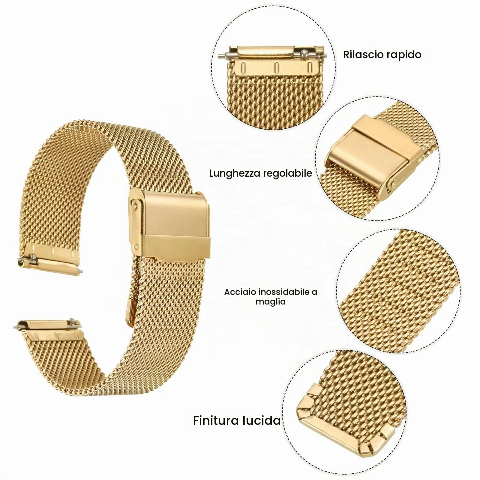 QUARKZMAN 316L Acciaio Inossidabile Maglia Cinturino Orologio 18mm Cinturino Orologio in Metallo Regolabile a Sgancio Rapido per Uomo Donna, Tono Oro - immagine 4