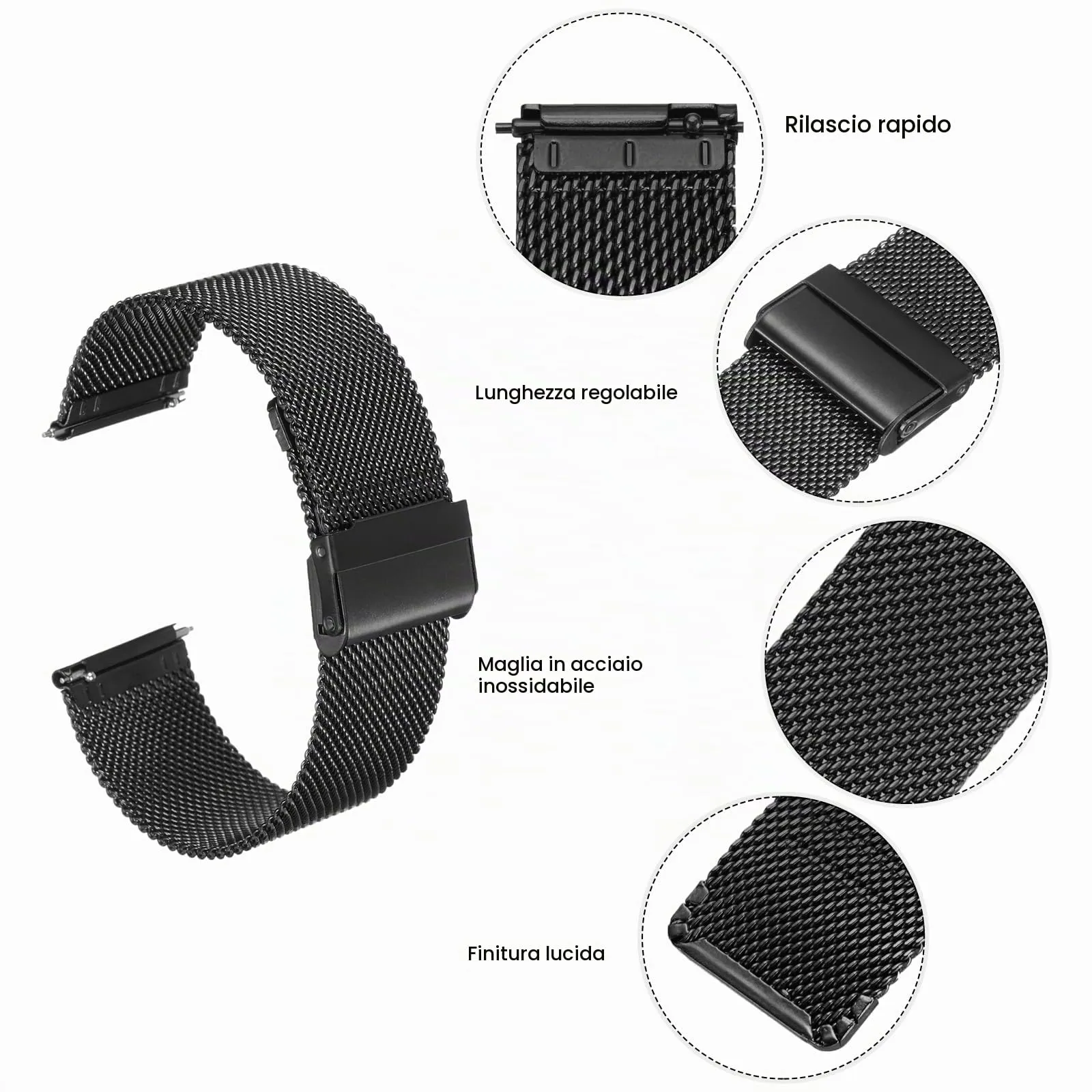 QUARKZMAN 316L Acciaio Inossidabile Maglia Cinturino Orologio 24mm Cinturino Orologio in Metallo Regolabile a Sgancio Rapido per Uomo Donna, Nero - immagine 4