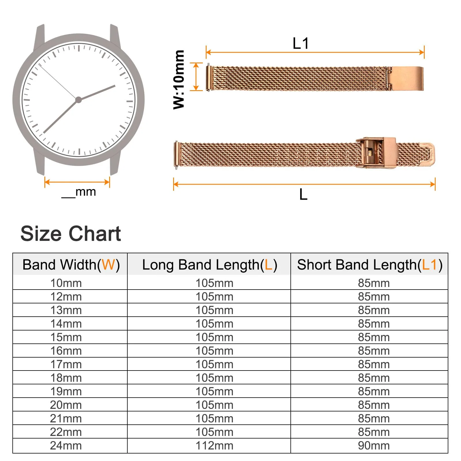 QUARKZMAN 316L Acciaio Inossidabile Maglia Cinturino Orologio 10mm Cinturino Orologio in Metallo Regolabile a Sgancio Rapido per Uomo Donna, Oro Rosa - immagine 2