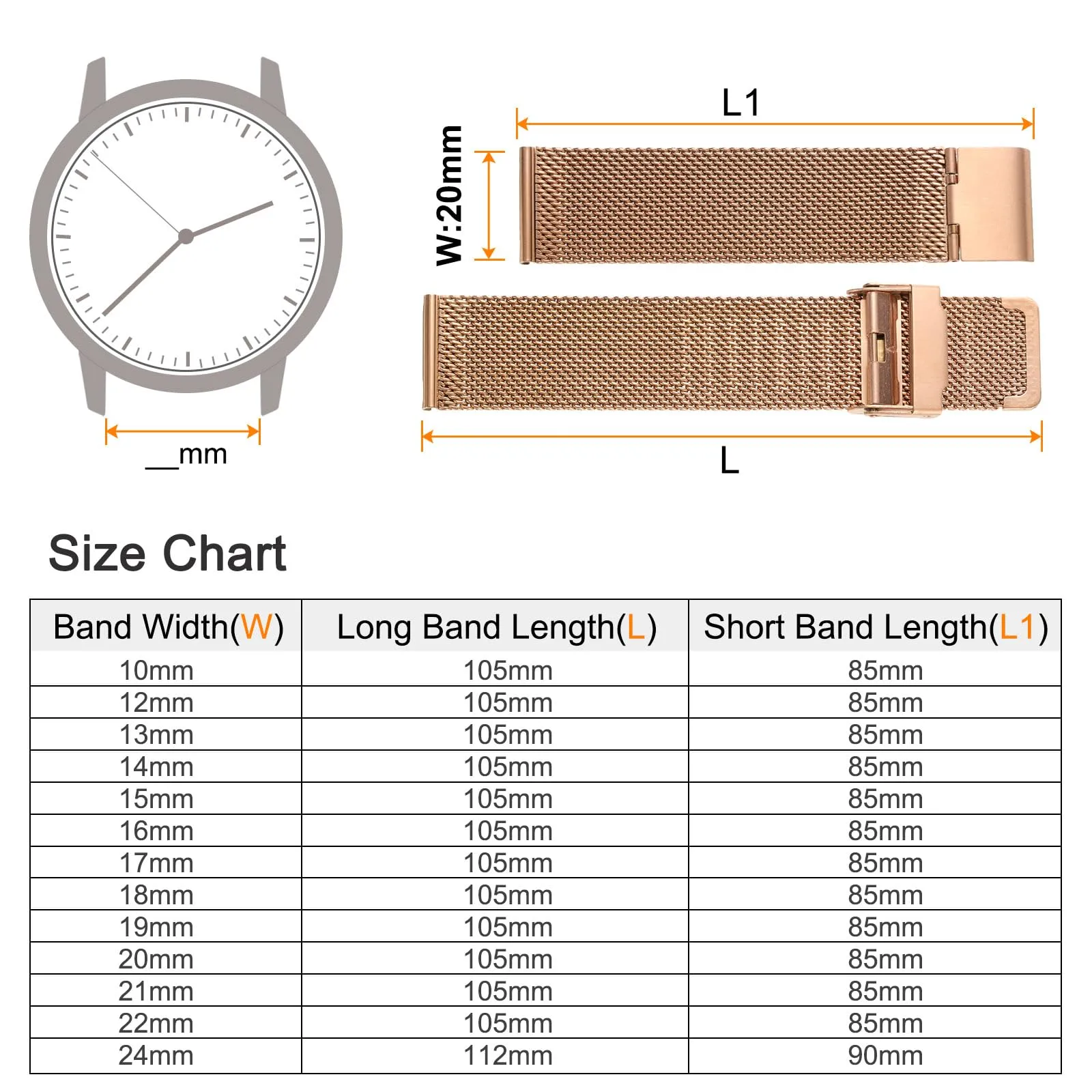 QUARKZMAN 316L Acciaio Inossidabile Maglia Cinturino Orologio 20mm Cinturino Orologio in Metallo Regolabile a Sgancio Rapido per Uomo Donna, Oro Rosa - immagine 2