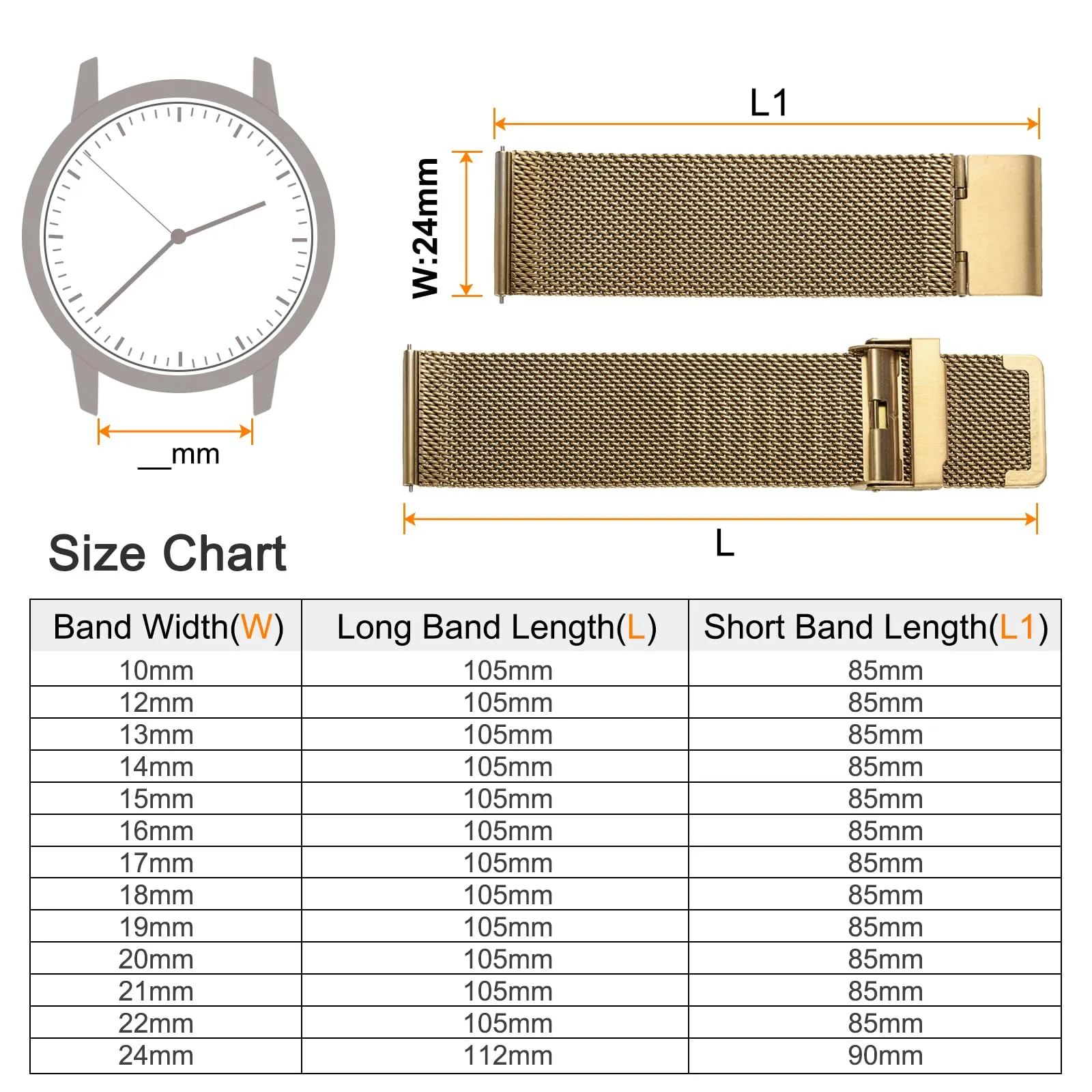QUARKZMAN 316L Acciaio Inossidabile Maglia Cinturino Orologio 24mm Cinturino Orologio in Metallo Regolabile a Sgancio Rapido per Uomo Donna, Oro Rosa - immagine 2