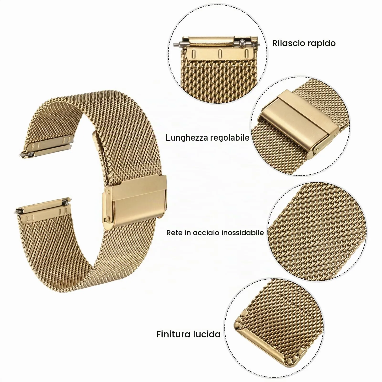 QUARKZMAN 316L Acciaio Inossidabile Maglia Cinturino Orologio 24mm Cinturino Orologio in Metallo Regolabile a Sgancio Rapido per Uomo Donna, Oro Rosa - immagine 6