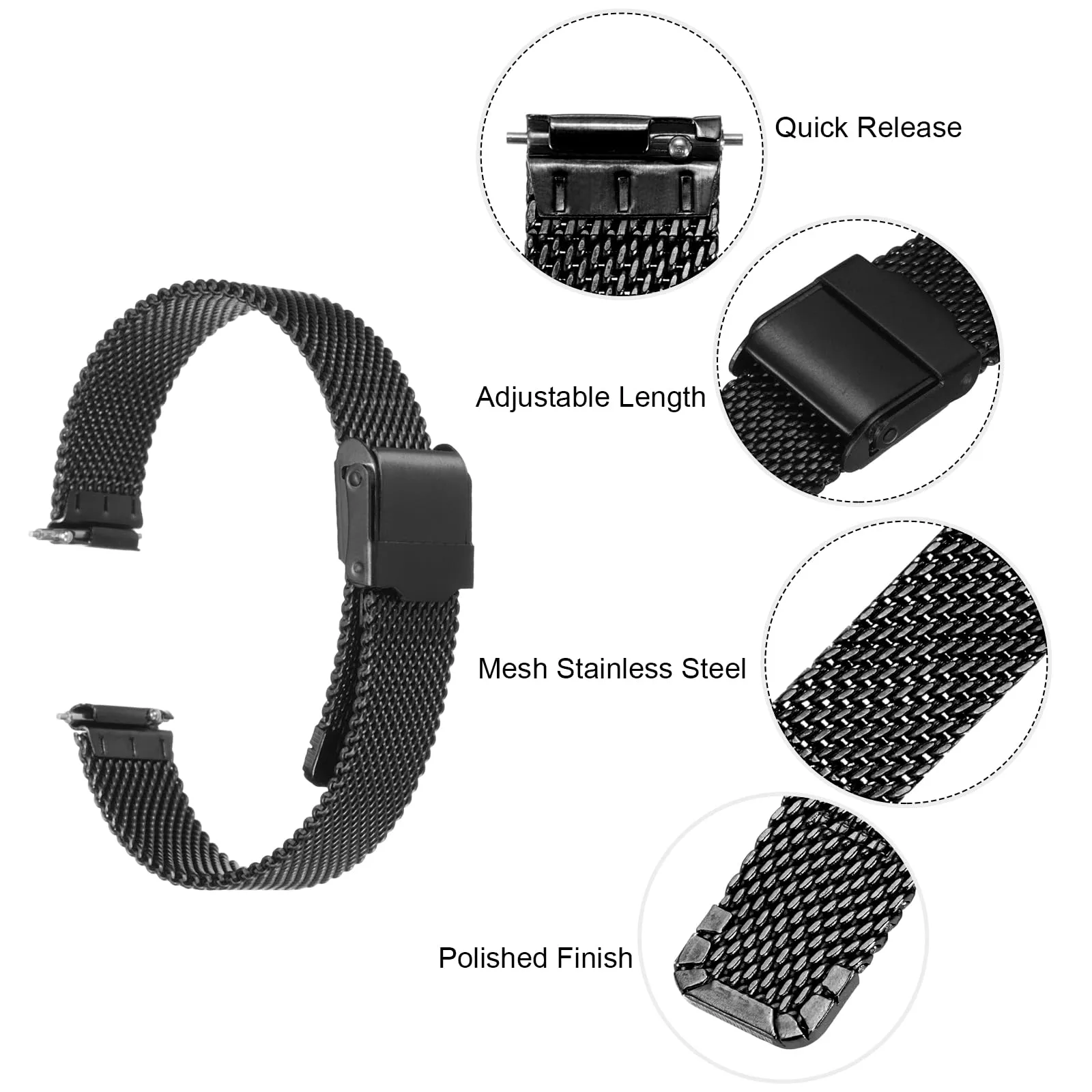 QUARKZMAN 316L Acciaio Inossidabile Maglia Cinturino Orologio 14mm Cinturino Orologio in Metallo Regolabile a Sgancio Rapido per Uomo Donna, Nero - immagine 4