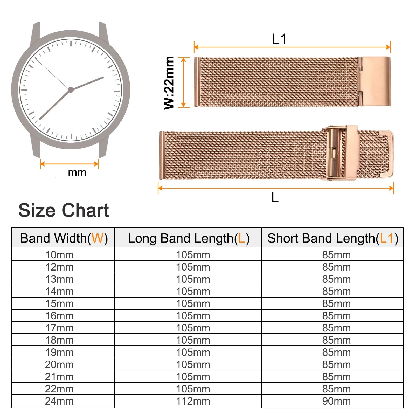 QUARKZMAN 316L Acciaio Inossidabile Maglia Cinturino Orologio 22mm Cinturino Orologio in Metallo Regolabile a Sgancio Rapido per Uomo Donna, Oro Rosa - immagine 2