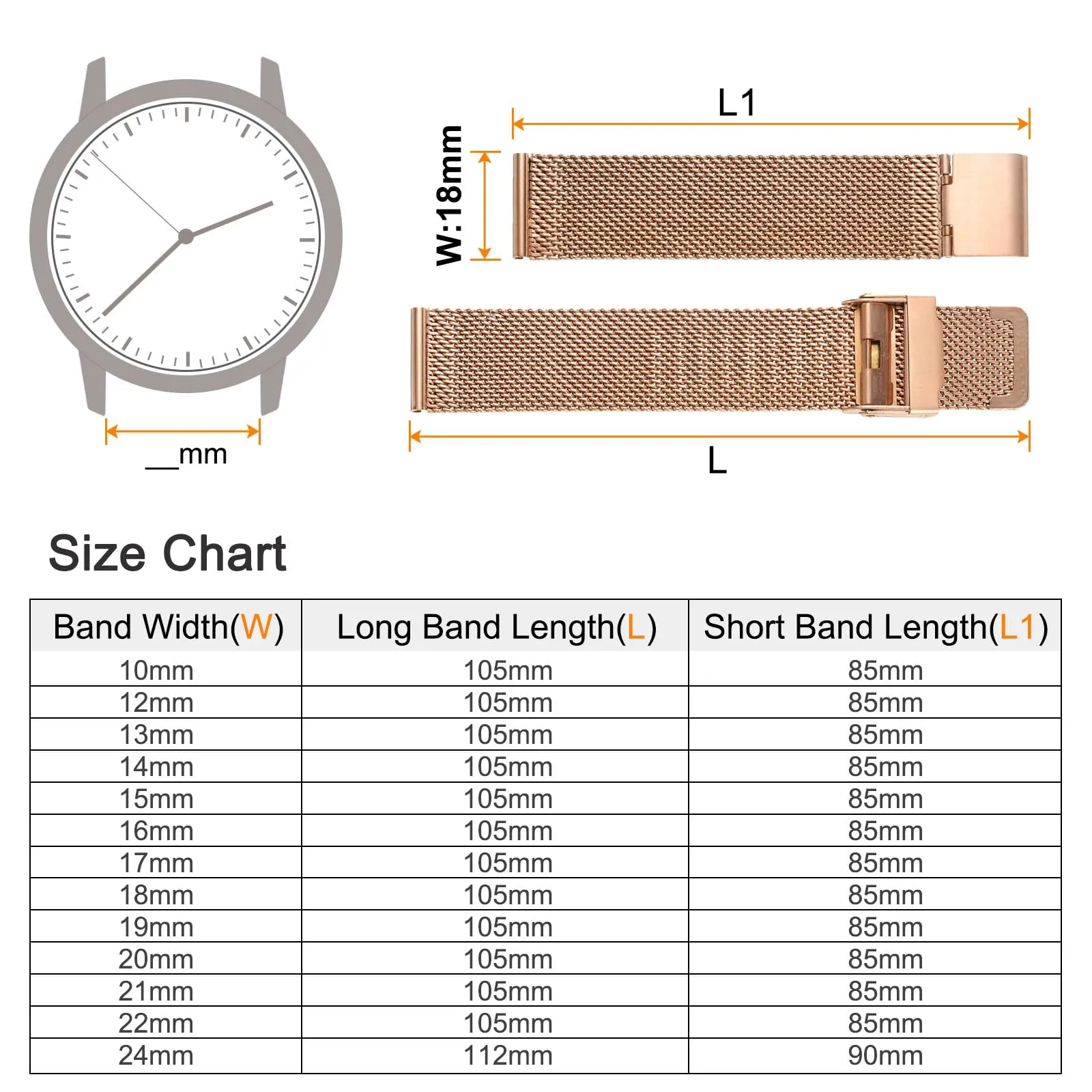 QUARKZMAN 316L Acciaio Inossidabile Maglia Cinturino Orologio 18mm Cinturino Orologio in Metallo Regolabile a Sgancio Rapido per Uomo Donna, Oro Rosa - immagine 2