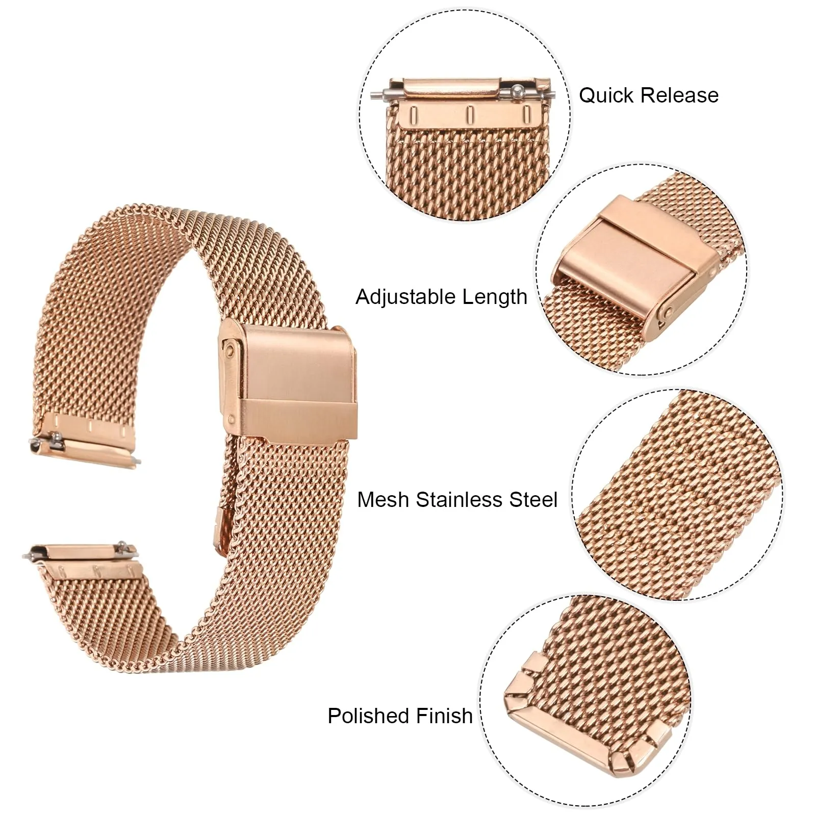 QUARKZMAN 316L Acciaio Inossidabile Maglia Cinturino Orologio 18mm Cinturino Orologio in Metallo Regolabile a Sgancio Rapido per Uomo Donna, Oro Rosa - immagine 4