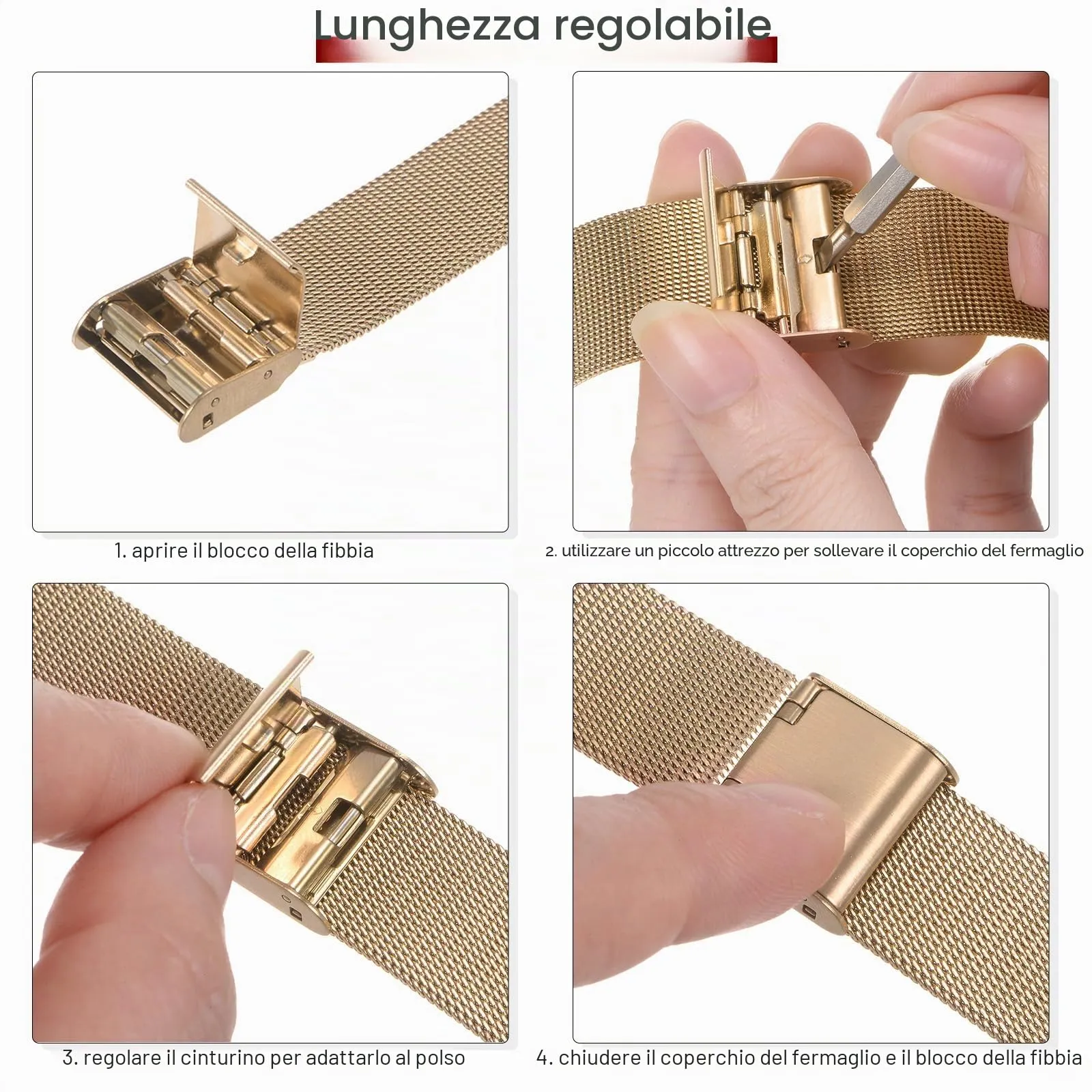 QUARKZMAN 316L Acciaio Inossidabile Maglia Cinturino Orologio 18mm Cinturino Orologio in Metallo Regolabile a Sgancio Rapido per Uomo Donna, Oro Rosa - immagine 5