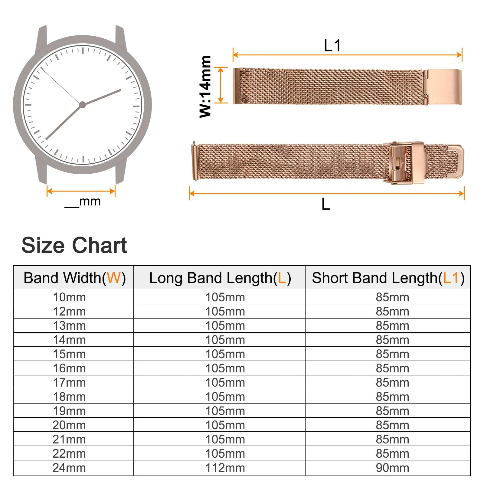 QUARKZMAN 316L Acciaio Inossidabile Maglia Cinturino Orologio 14mm Cinturino Orologio in Metallo Regolabile a Sgancio Rapido per Uomo Donna, Oro Rosa - immagine 2