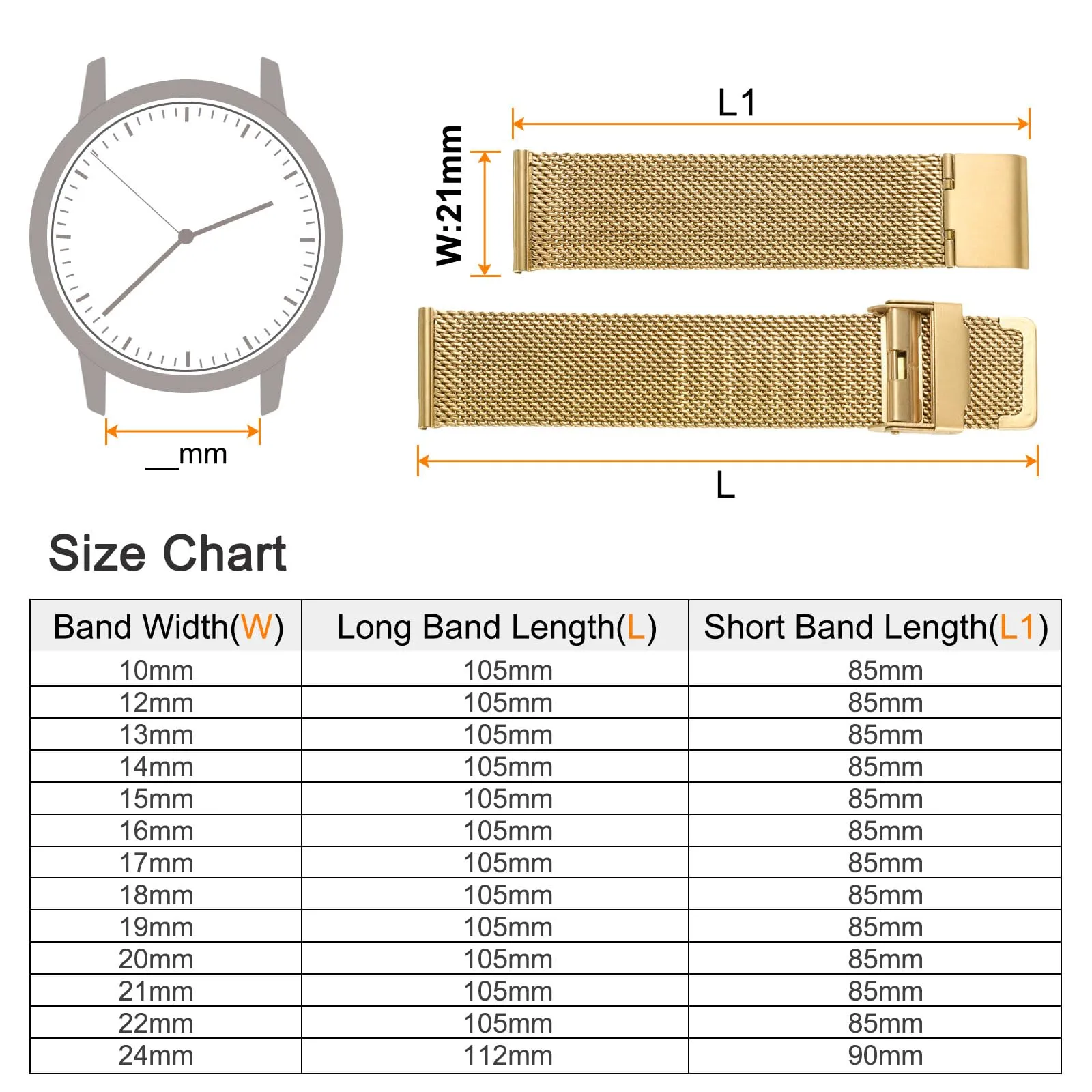QUARKZMAN 316L Acciaio Inossidabile Maglia Cinturino Orologio 21mm Cinturino Orologio in Metallo Regolabile a Sgancio Rapido per Uomo Donna, Tono Oro - immagine 2