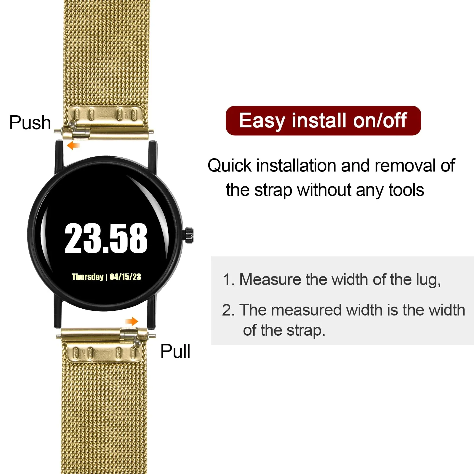 QUARKZMAN 316L Acciaio Inossidabile Maglia Cinturino Orologio 21mm Cinturino Orologio in Metallo Regolabile a Sgancio Rapido per Uomo Donna, Tono Oro - immagine 3