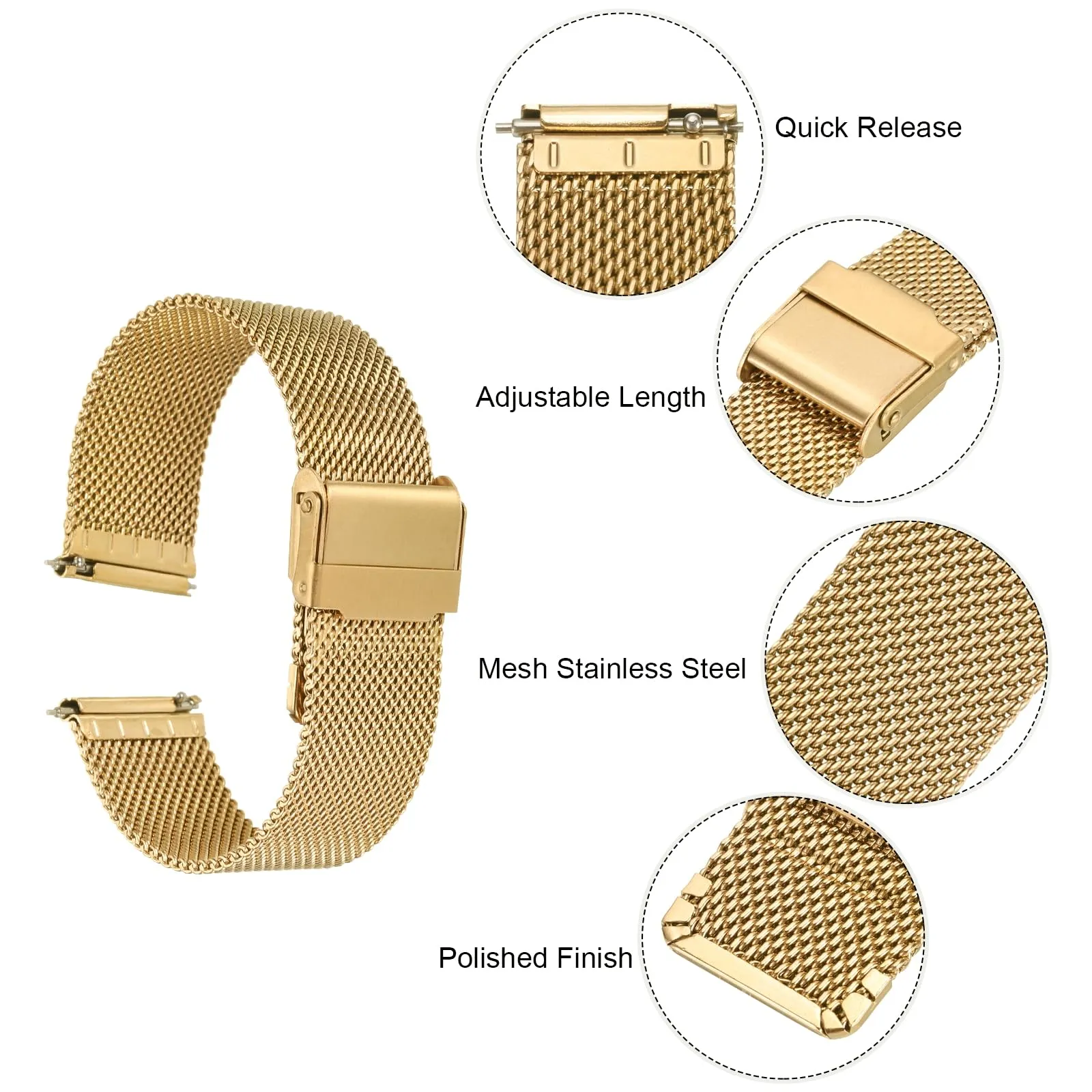 QUARKZMAN 316L Acciaio Inossidabile Maglia Cinturino Orologio 21mm Cinturino Orologio in Metallo Regolabile a Sgancio Rapido per Uomo Donna, Tono Oro - immagine 4