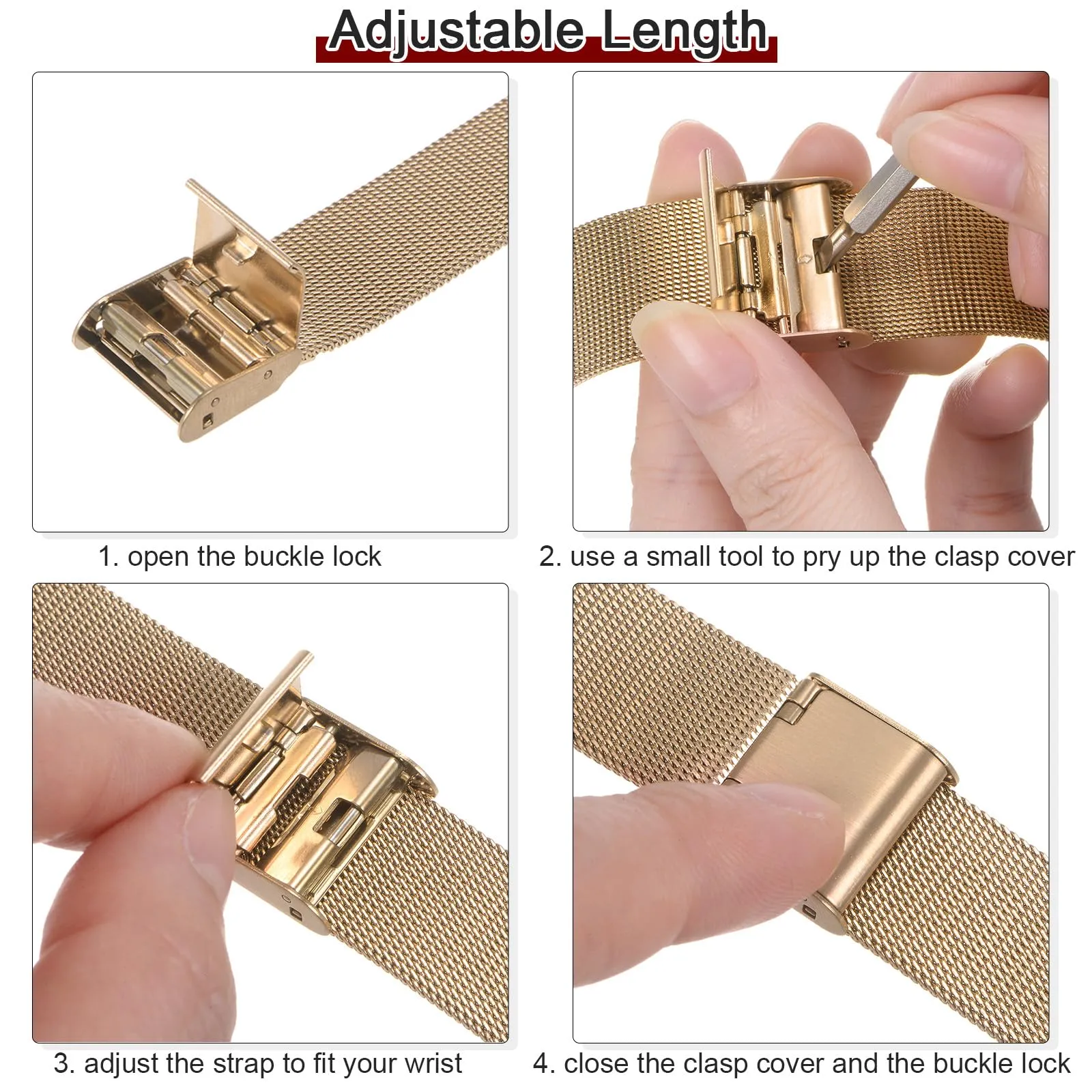 QUARKZMAN 316L Acciaio Inossidabile Maglia Cinturino Orologio 21mm Cinturino Orologio in Metallo Regolabile a Sgancio Rapido per Uomo Donna, Tono Oro - immagine 5